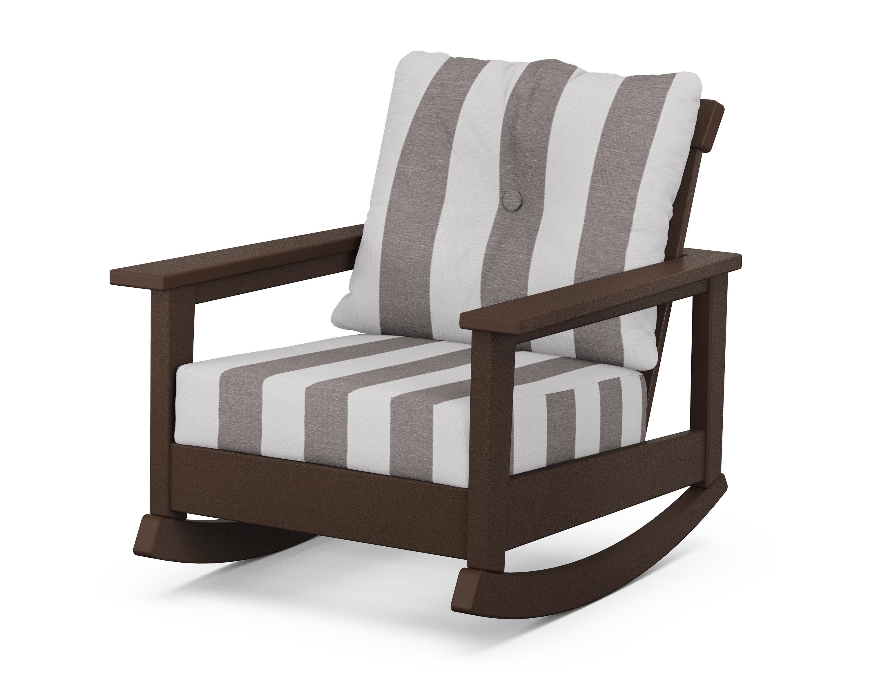 Prescott Deep Seating Rocking Chair in Mahogany / Cabana Stripe Grey Mist