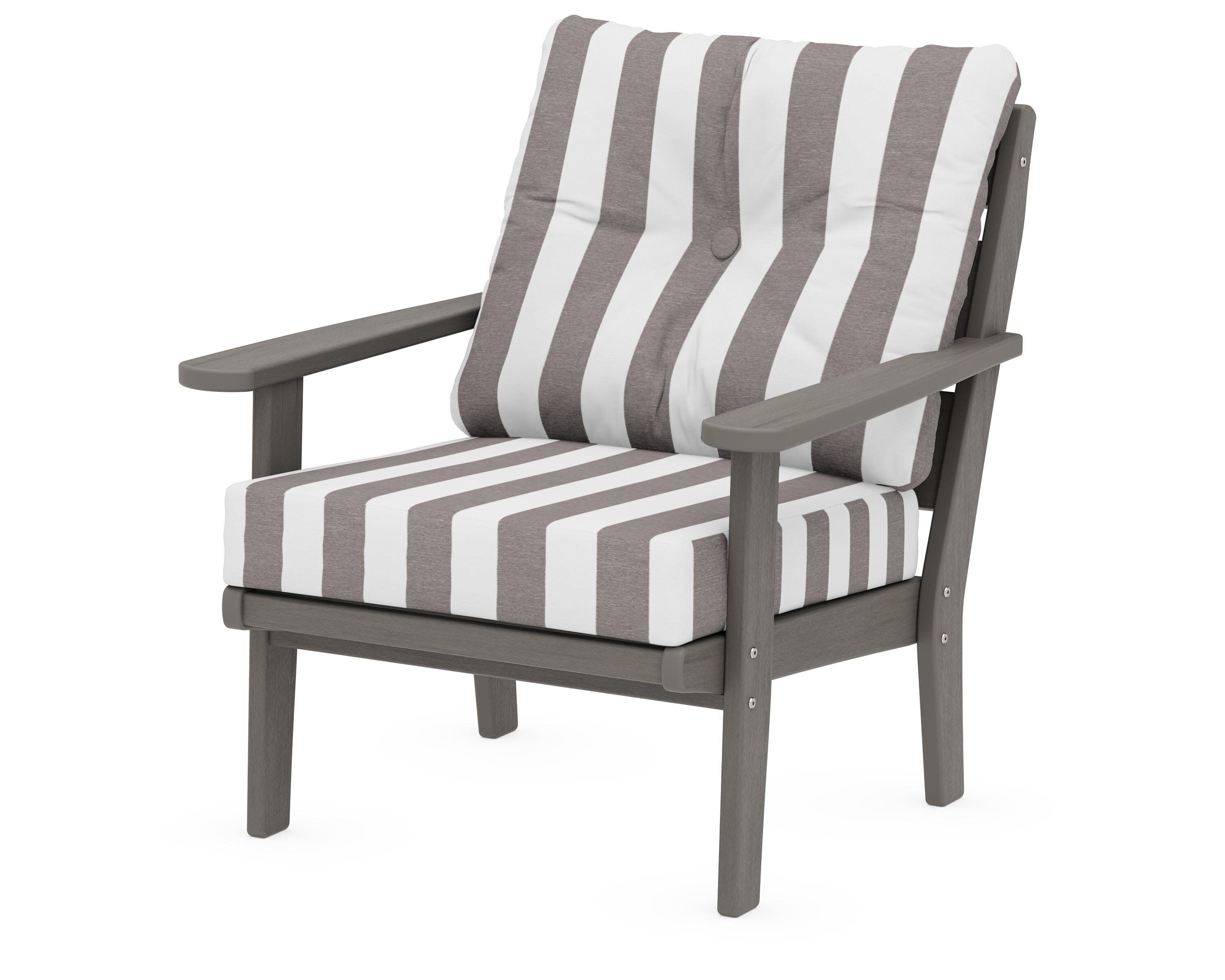 Lakeside Deep Seating Chair in Driftwood / Cabana Stripe Grey Mist