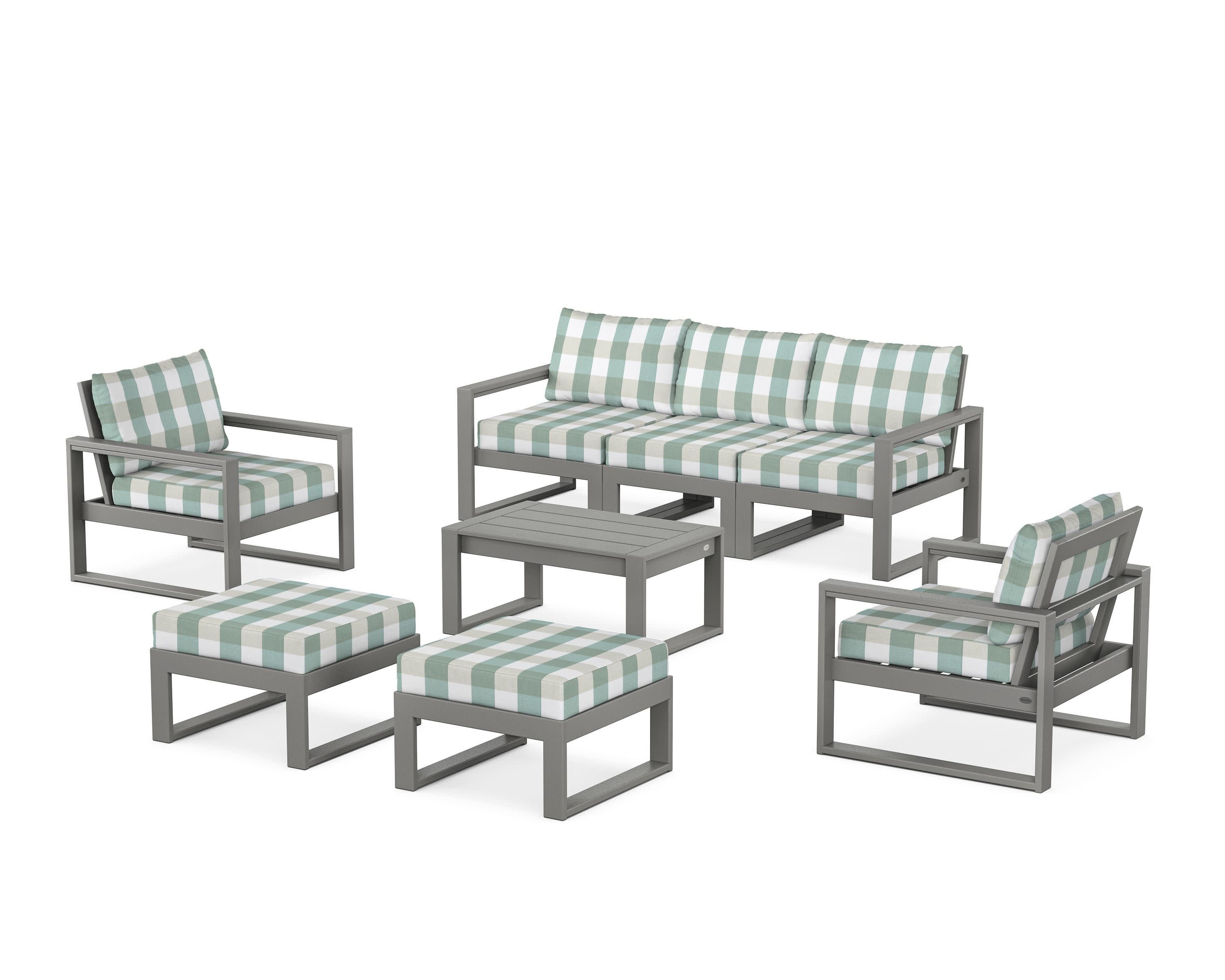 EDGE Sectional 8-Piece Lounge Sofa Set in Slate Grey / Buffalo Plaid Glacier Spa