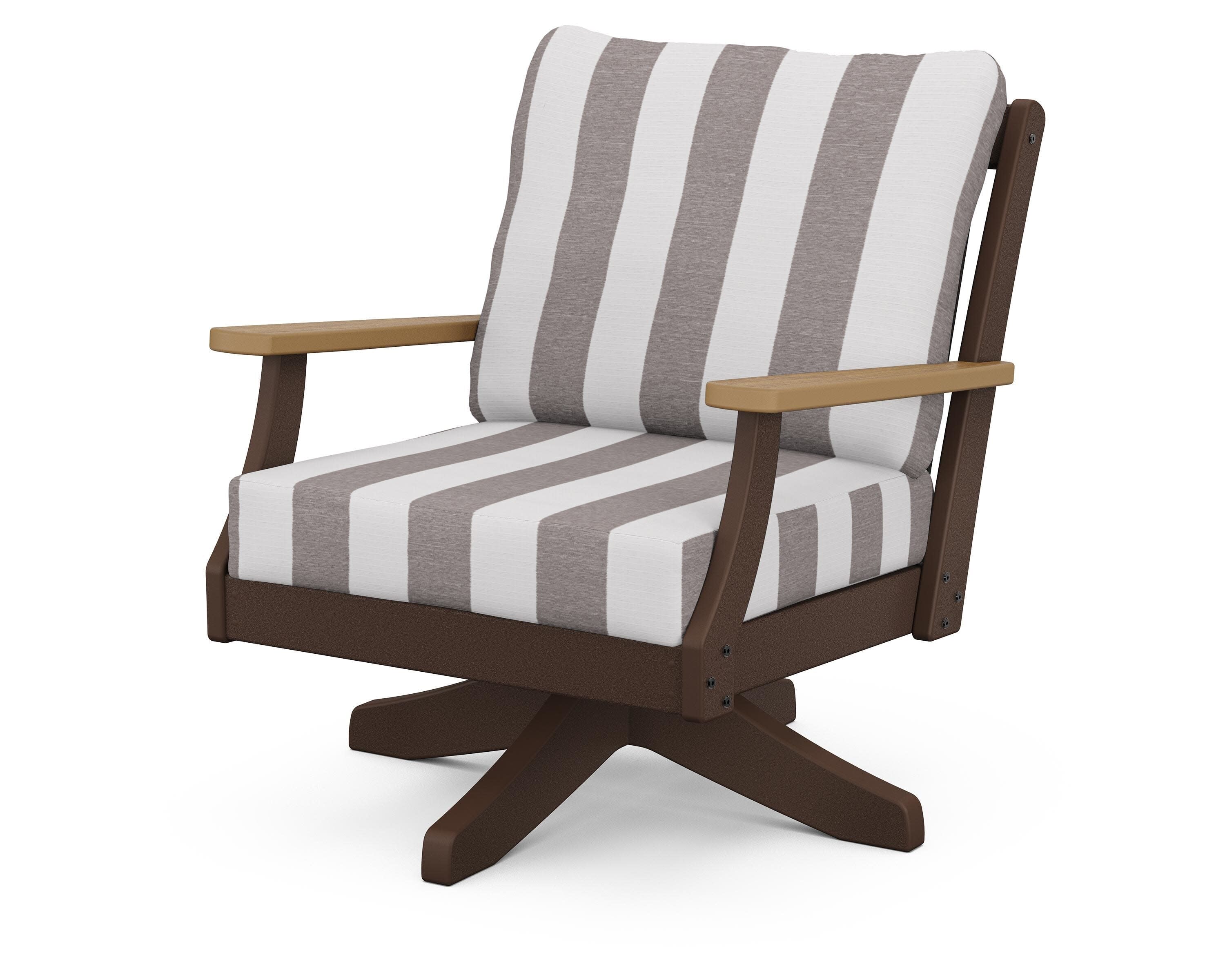 Braxton Deep Seating Swivel Chair in Mahogany / Natural / Cabana Stripe Grey Mist