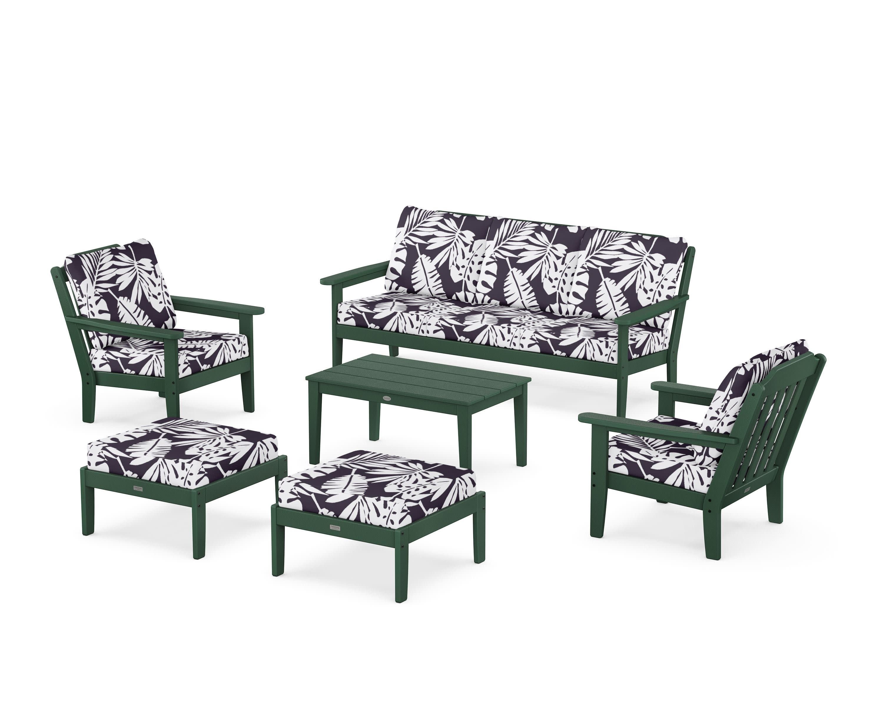 Cottage 6-Piece Lounge Sofa Set in Green / Leaf Navy