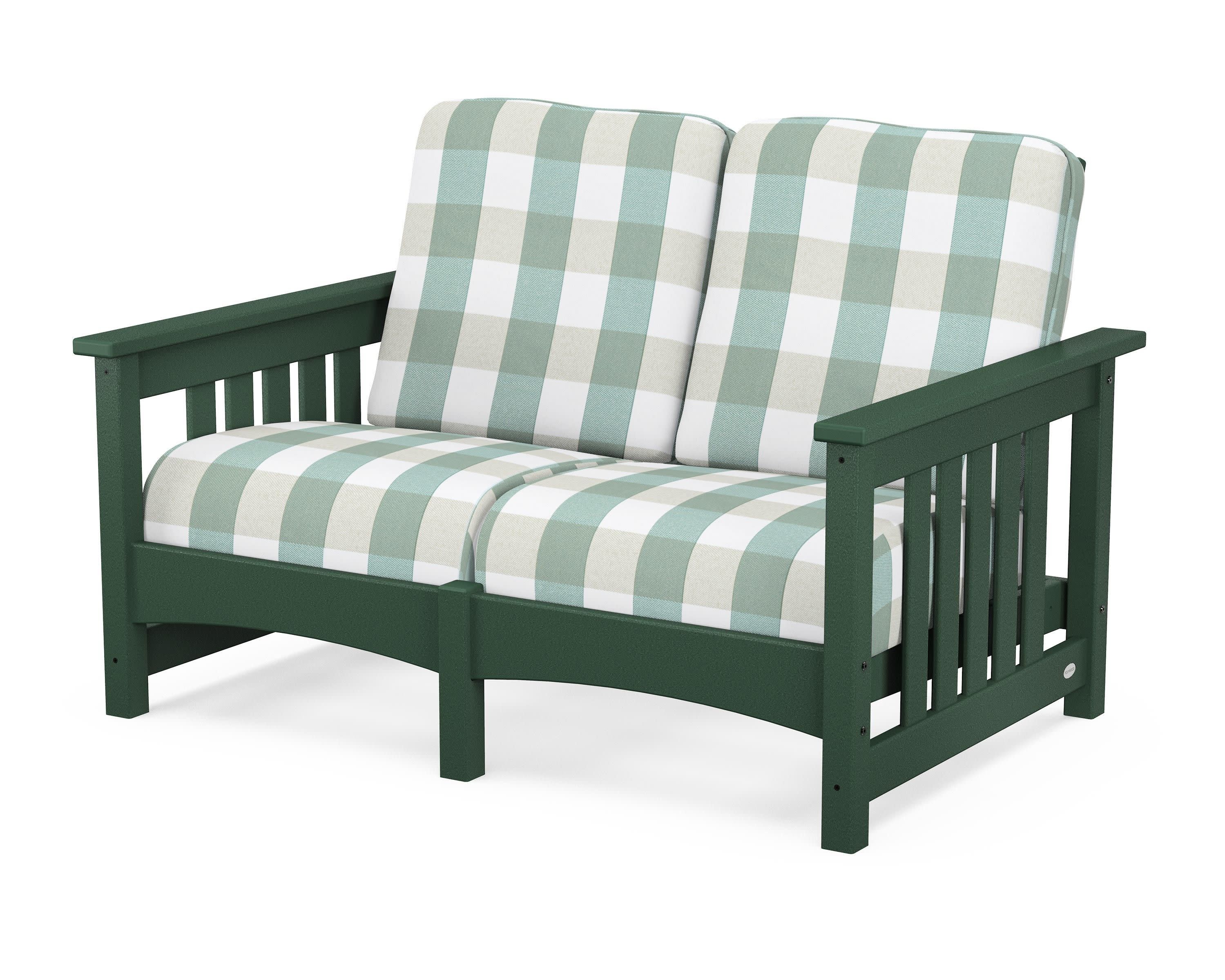 Club Mission Loveseat in Green / Buffalo Plaid Glacier Spa