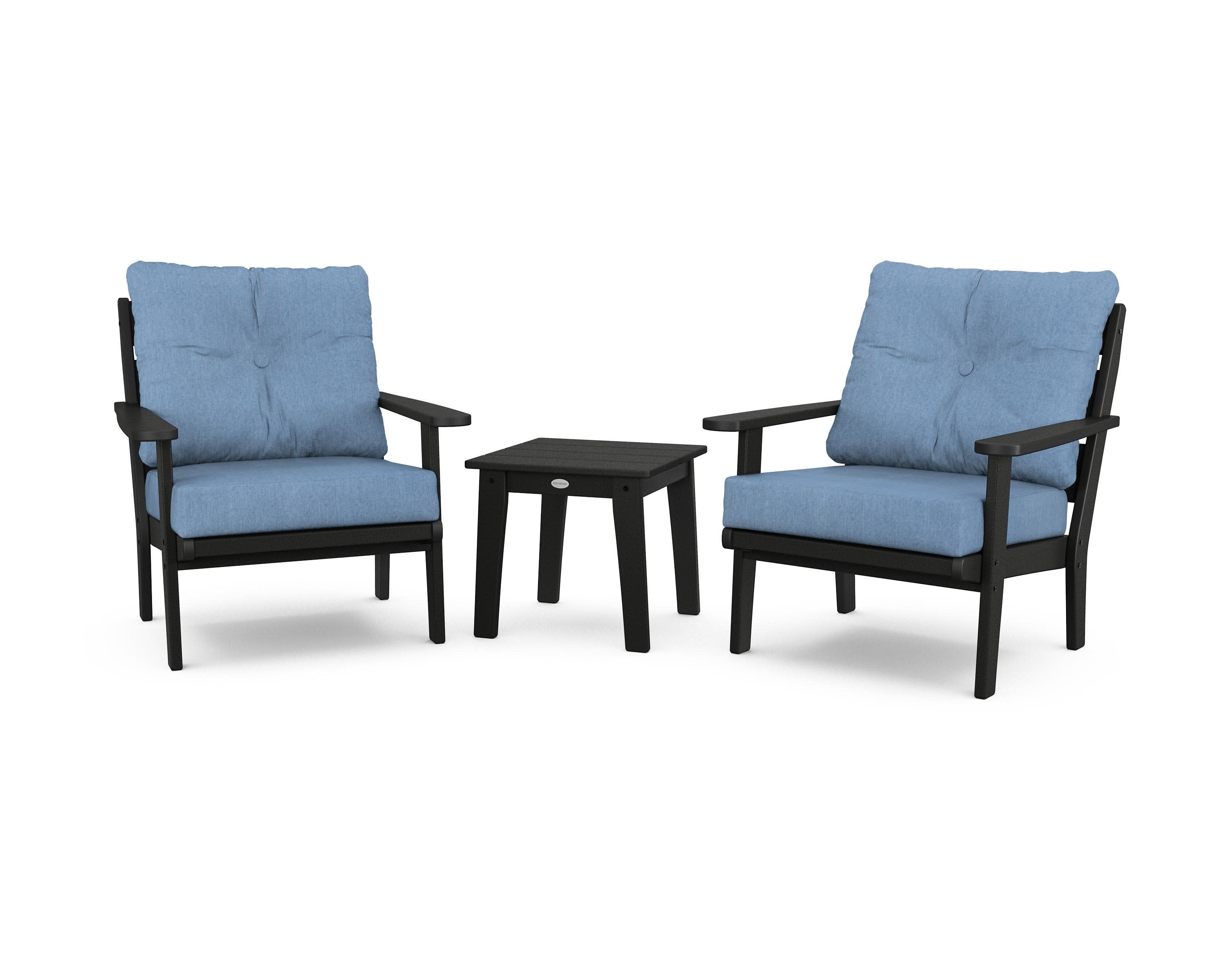 Lakeside 3-Piece Deep Seating Chair Set in Black / Sky Blue