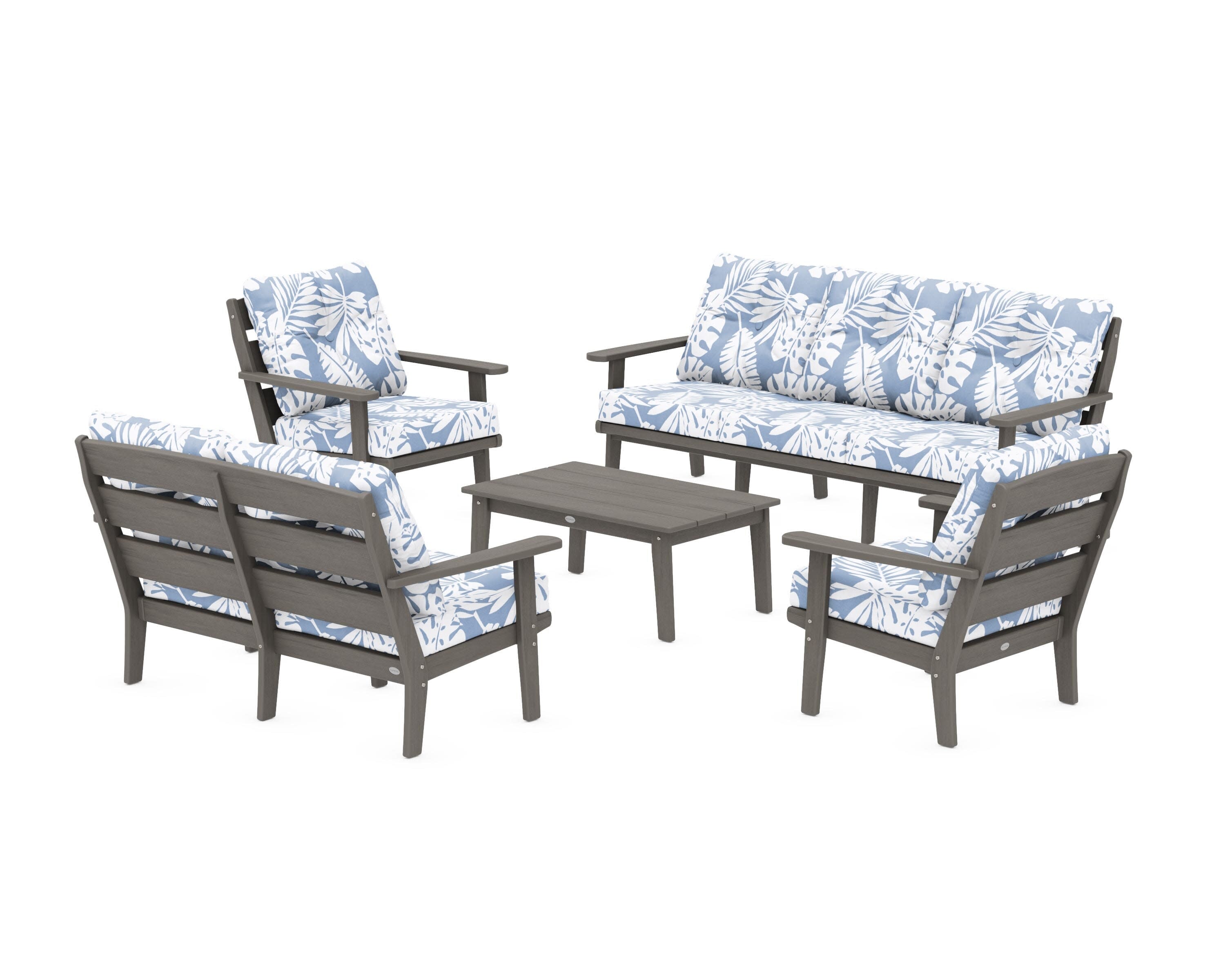 Lakeside 5-Piece Lounge Sofa Set in Driftwood / Leaf Sky Blue