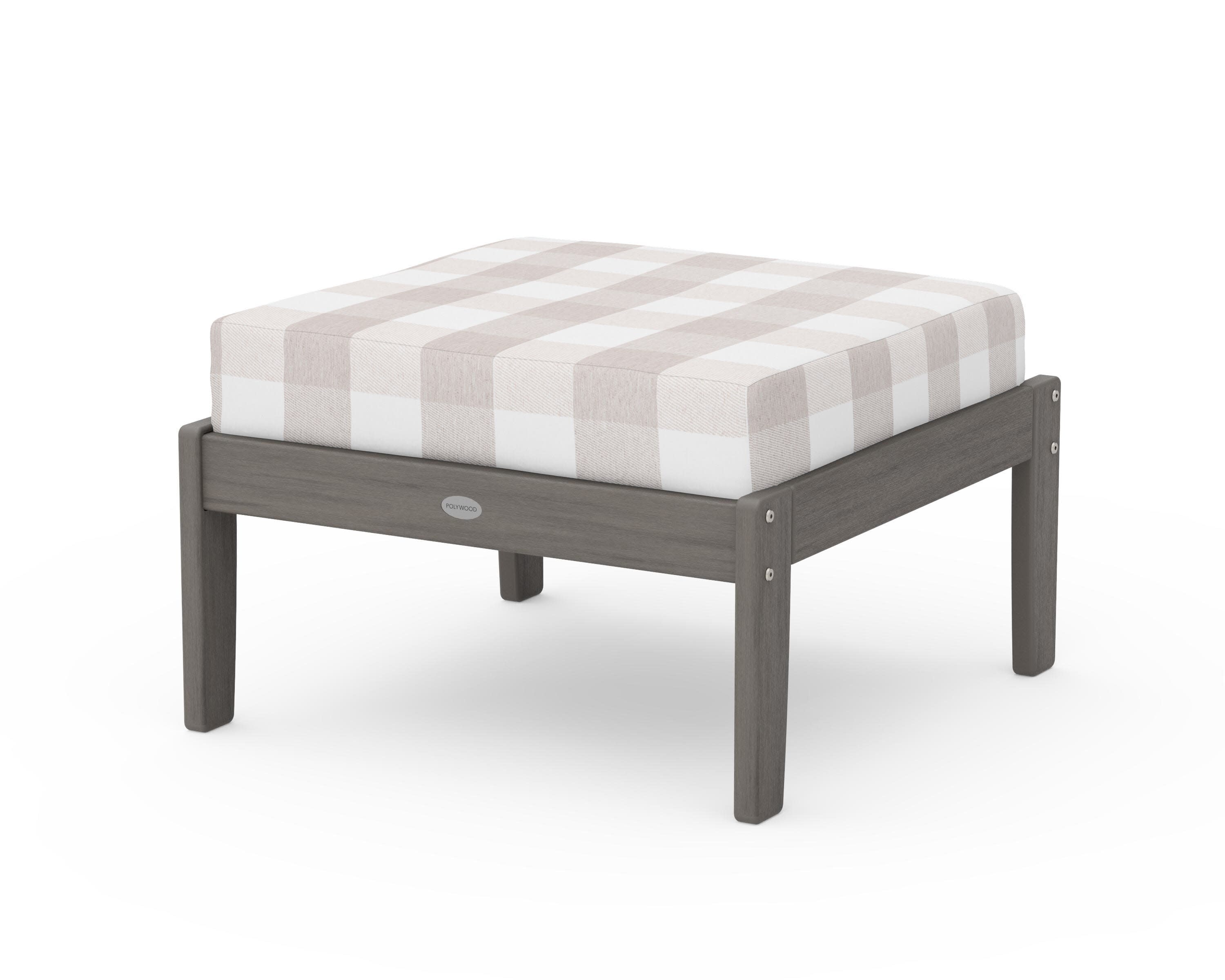 Braxton Deep Seating Ottoman in Driftwood / Buffalo Plaid Dune Burlap