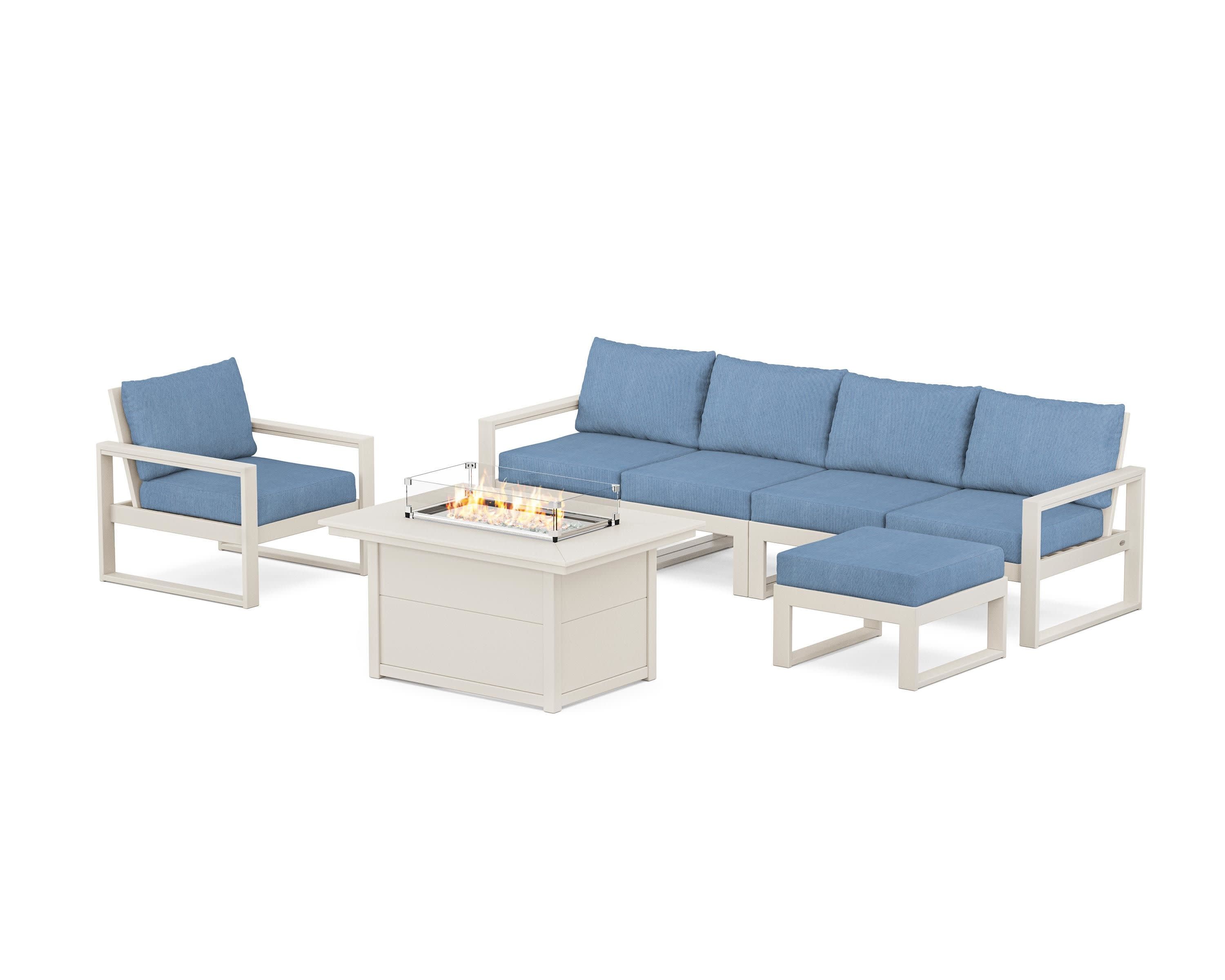 EDGE Sectional Lounge and Fire Pit Set in Sand / Sky Blue
