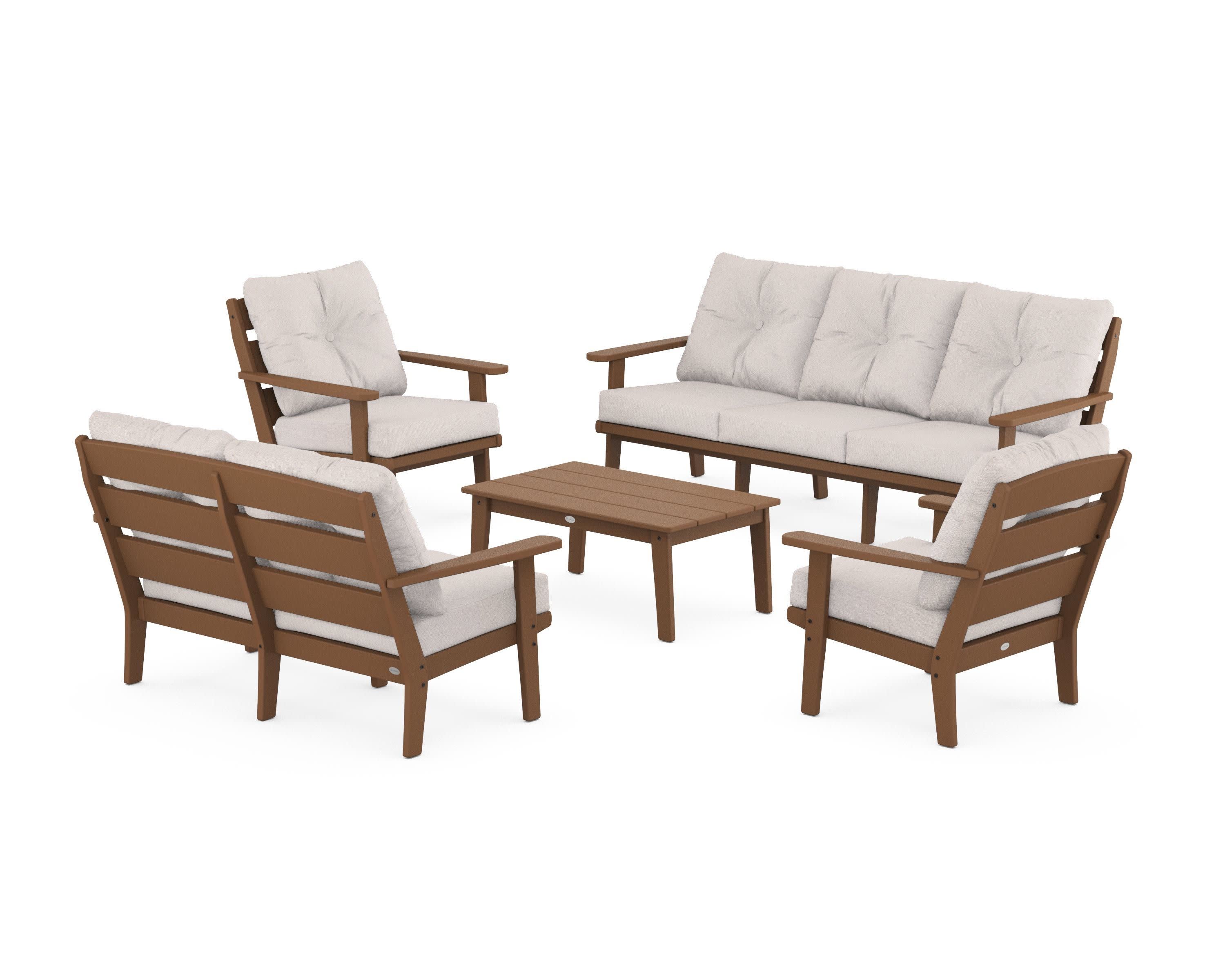 Lakeside 5-Piece Lounge Sofa Set in Teak / Dune Burlap