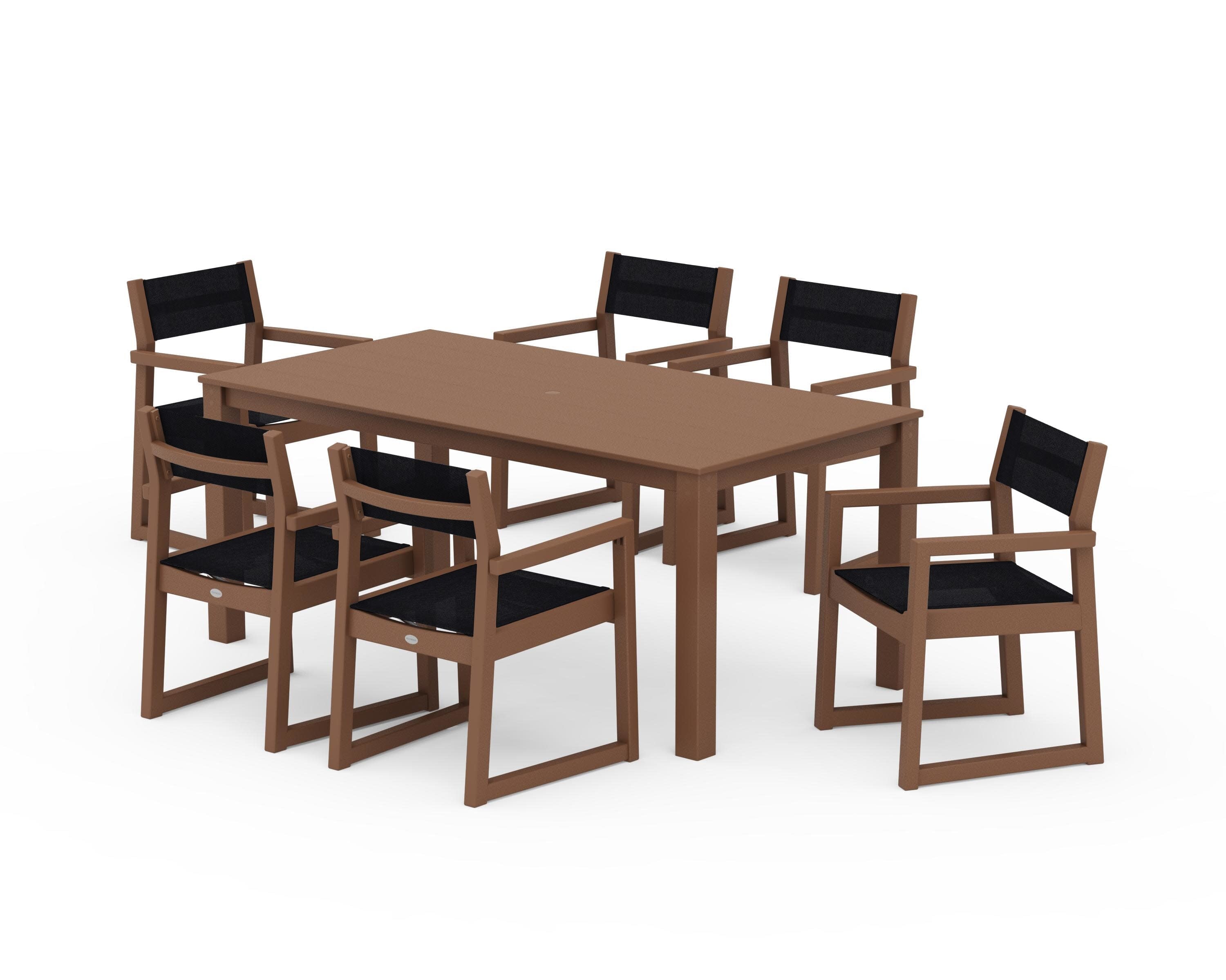 EDGE Sling Arm Chair 7-Piece Parsons Dining Set in Teak / Black Sling