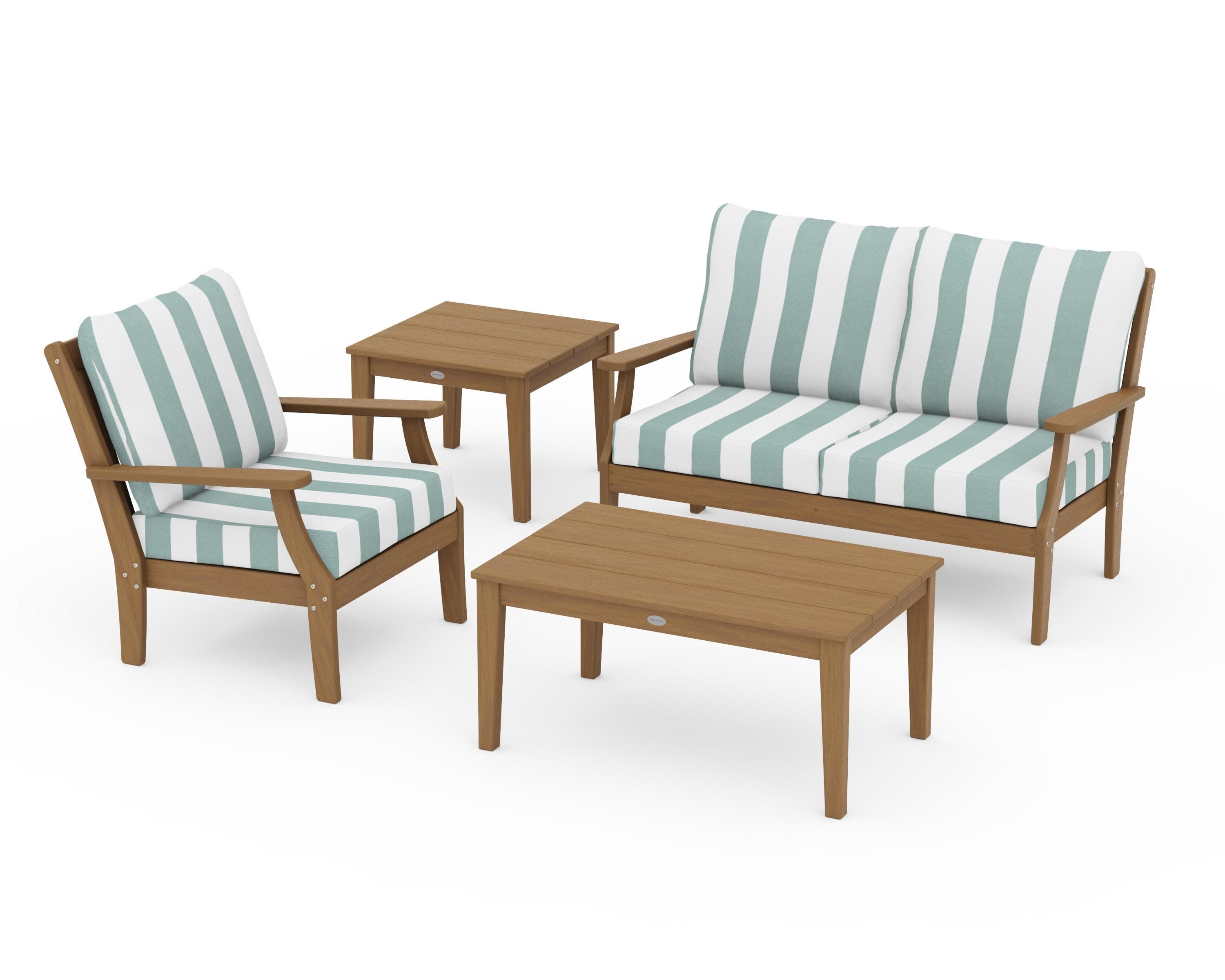 Braxton 4-Piece Deep Seating Set in Natural / Cabana Stripe Glacier Spa