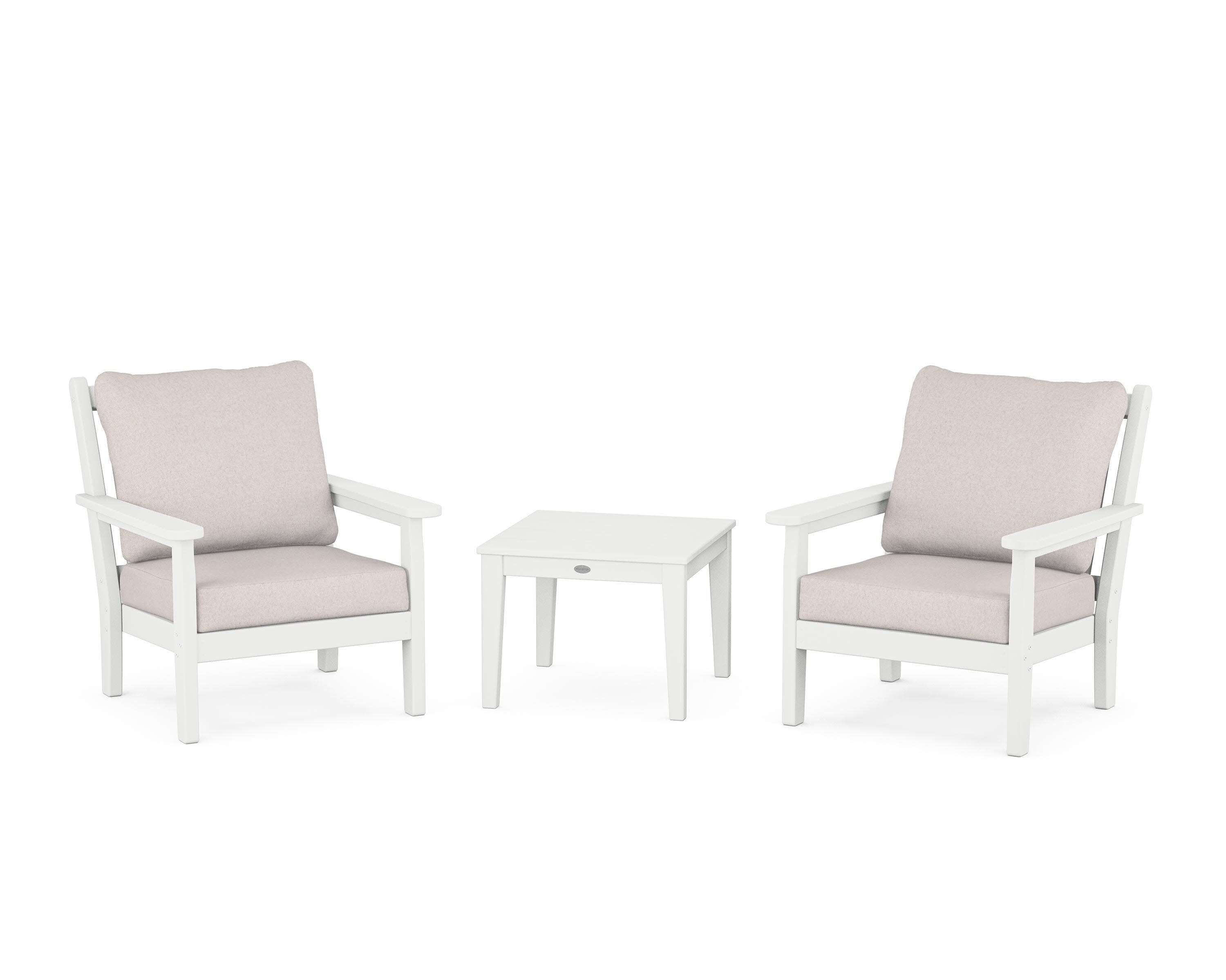 Chippendale 3-Piece Deep Seating Set in White / Dune Burlap