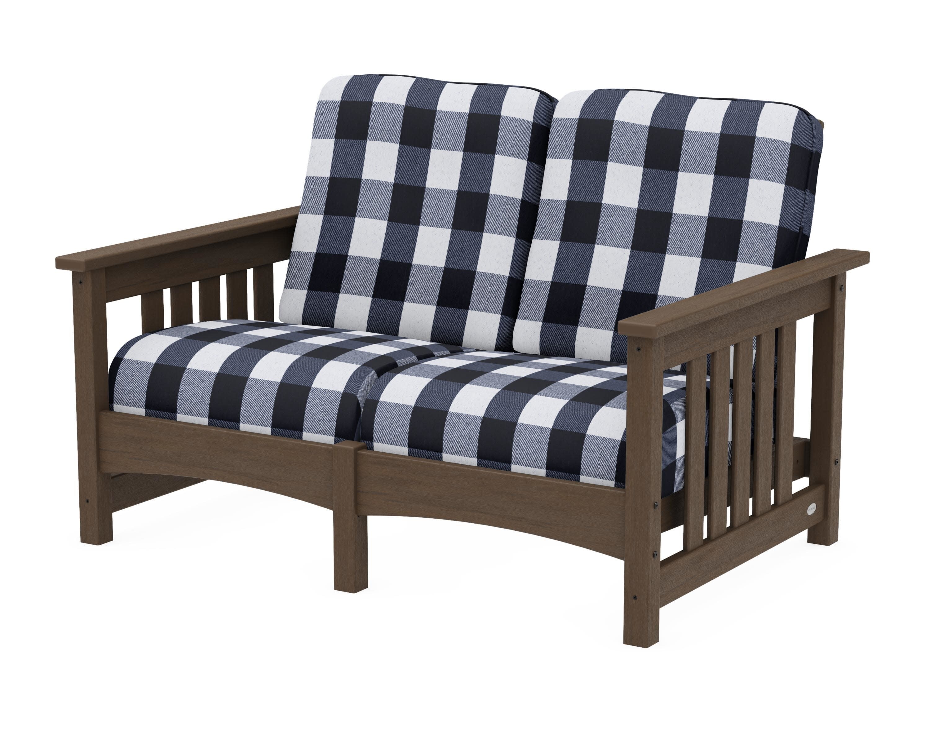 Club Mission Loveseat in Kona / Buffalo Plaid Marine Indigo