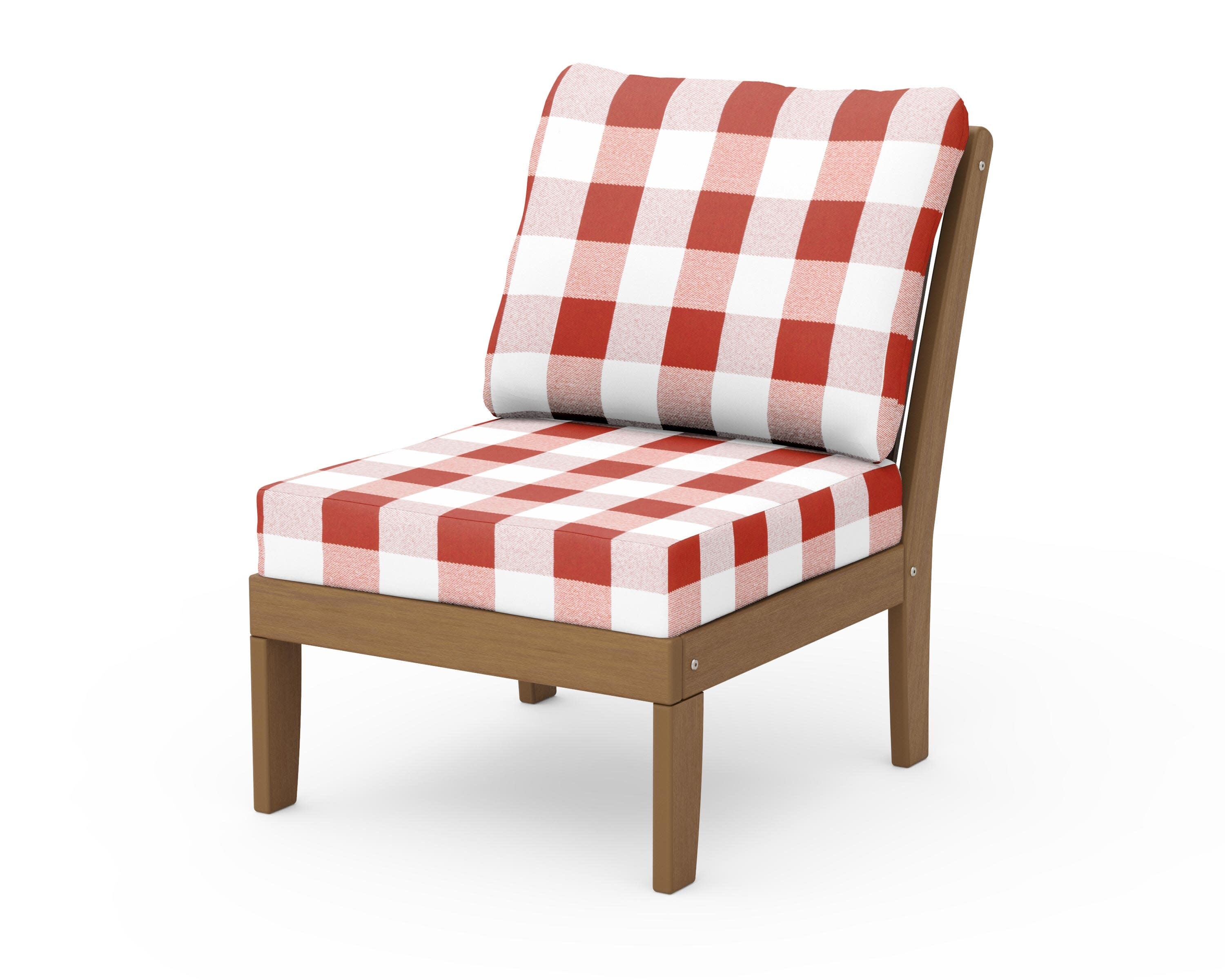 Braxton Modular Armless Chair in Natural / Buffalo Plaid Crimson