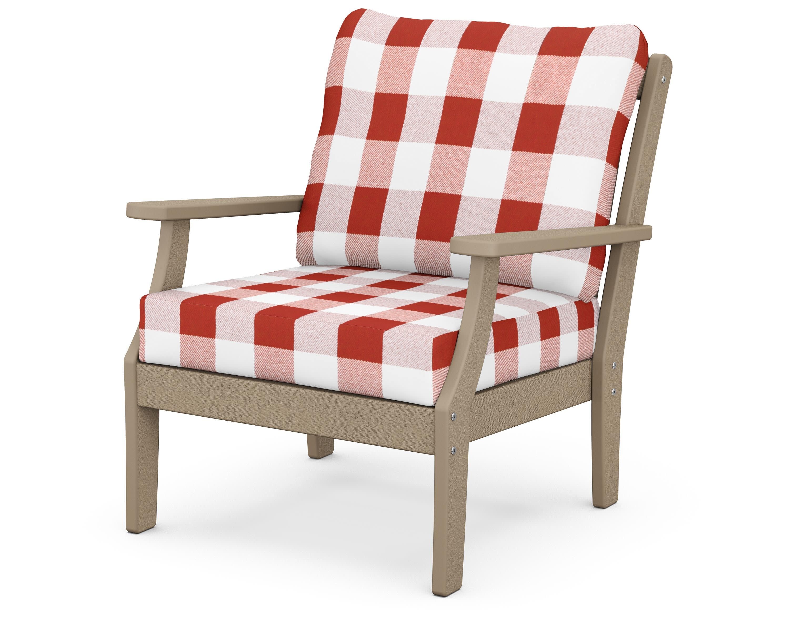 Braxton Deep Seating Chair in Vintage Sahara / Buffalo Plaid Crimson