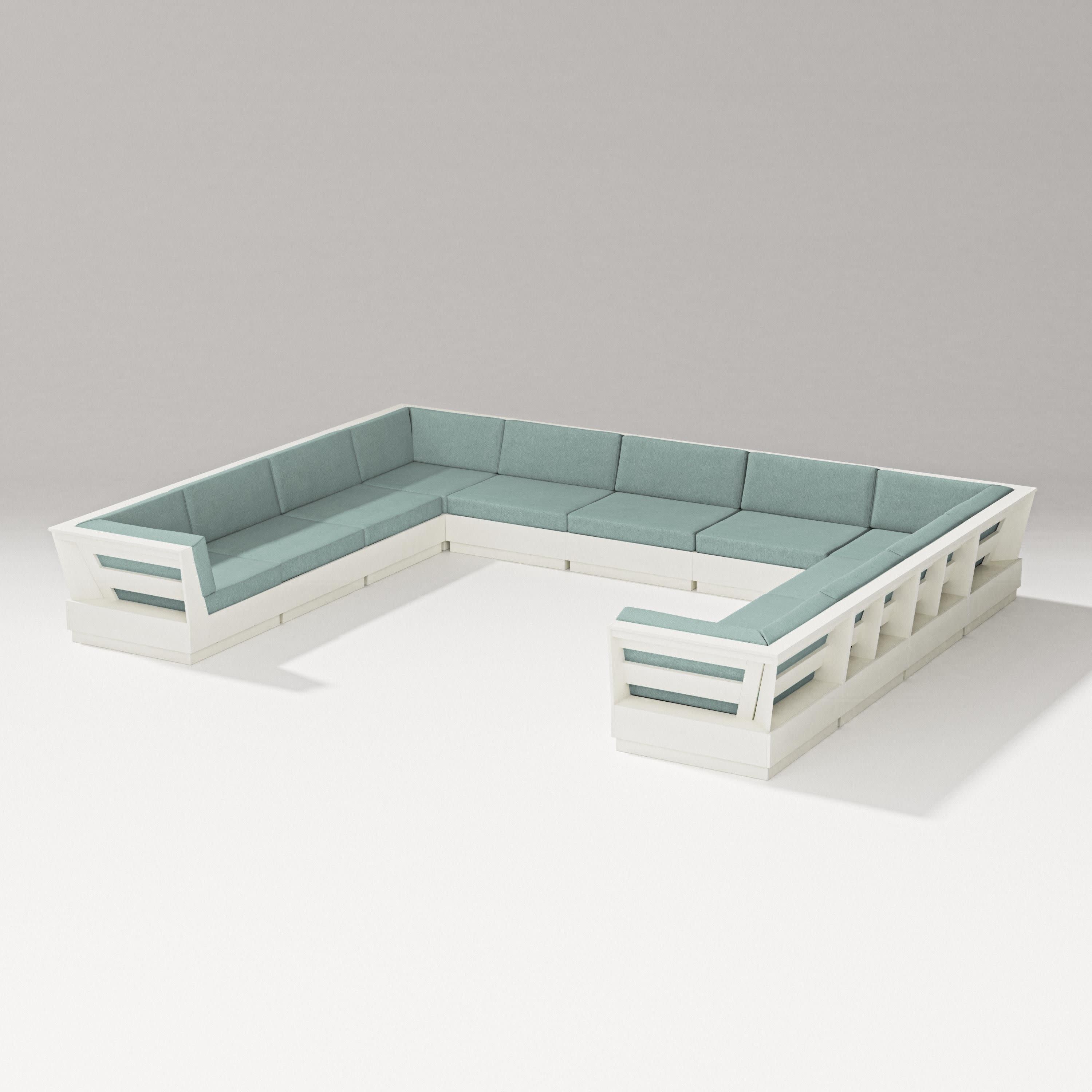 Elevate Large U-Shaped Sectional in Vintage White / Glacier Spa
