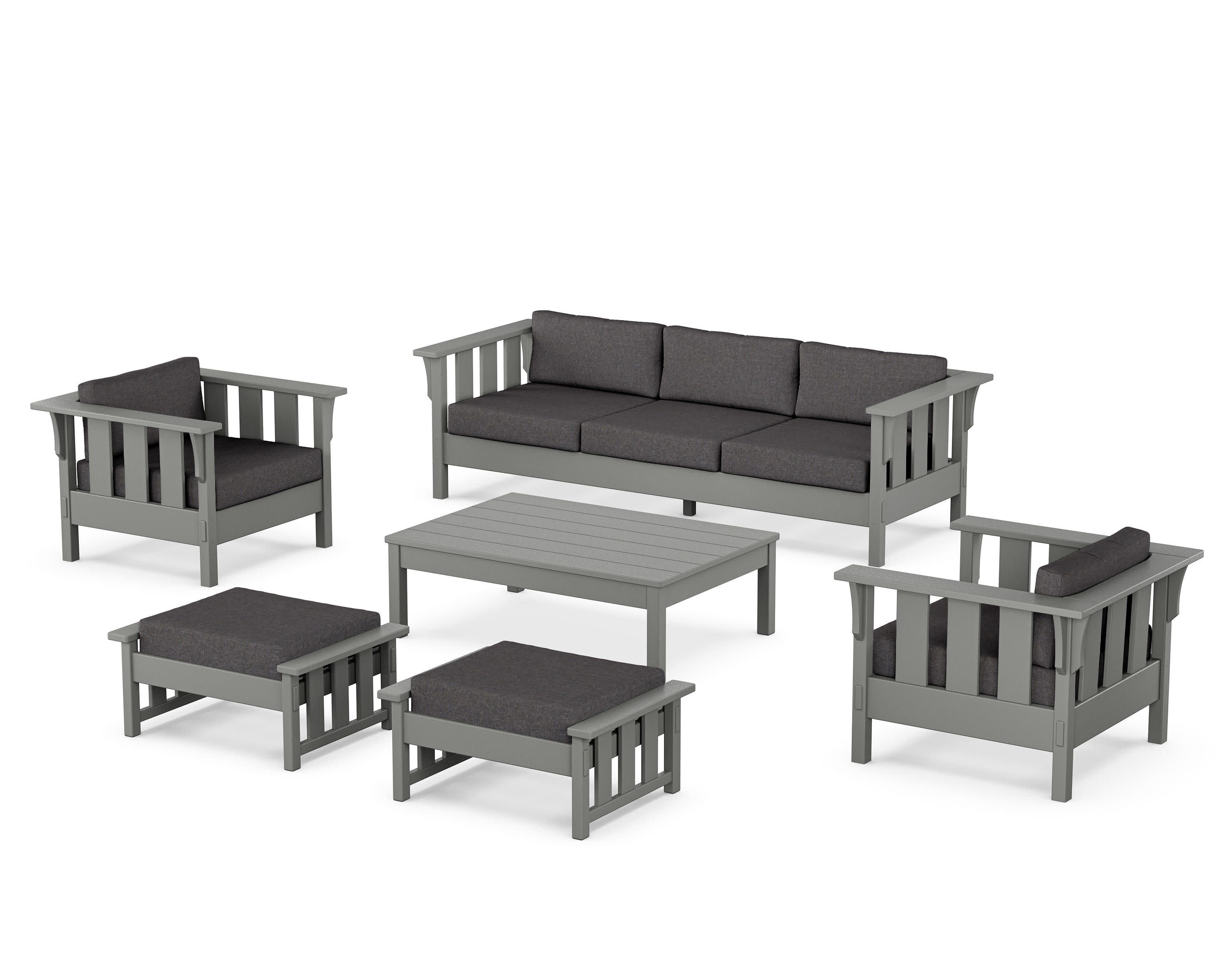 Acadia 6-Piece Lounge Sofa Set in Slate Grey / Ash Charcoal