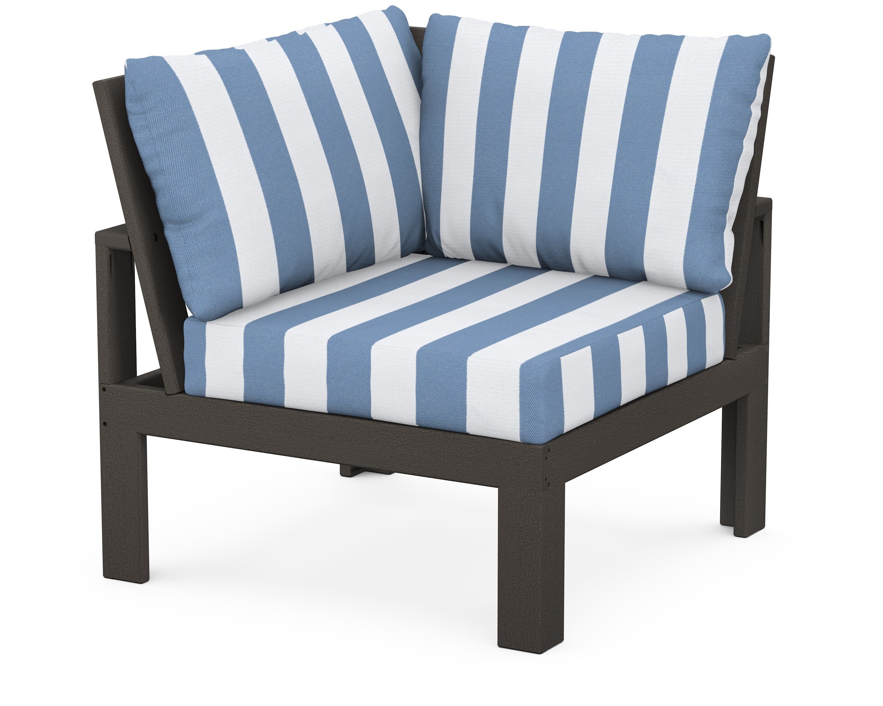 Modular Corner Chair in Vintage Coffee / Cabana Stripe Sky Blue