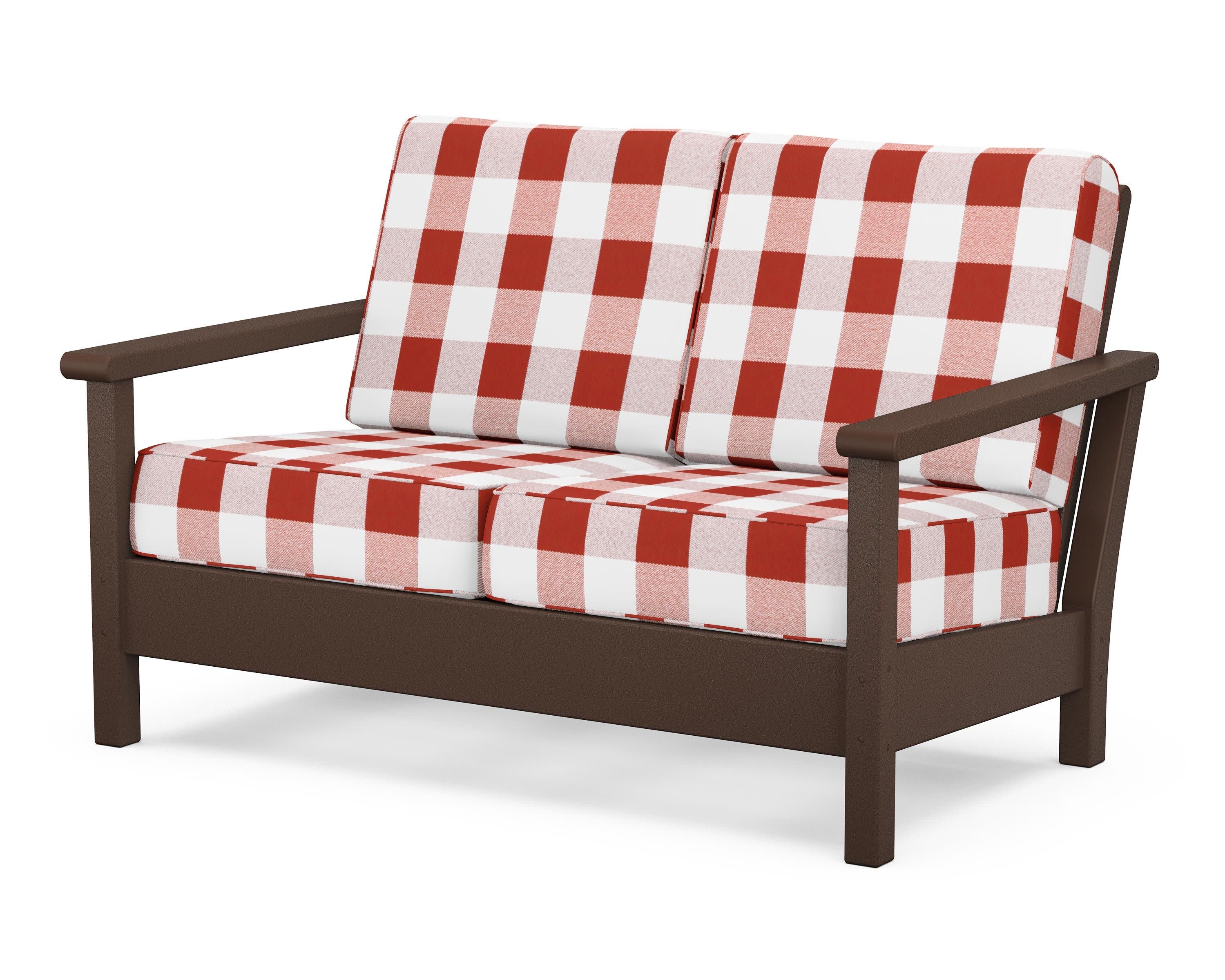 Harbour Deep Seating Loveseat in Mahogany / Buffalo Plaid Crimson