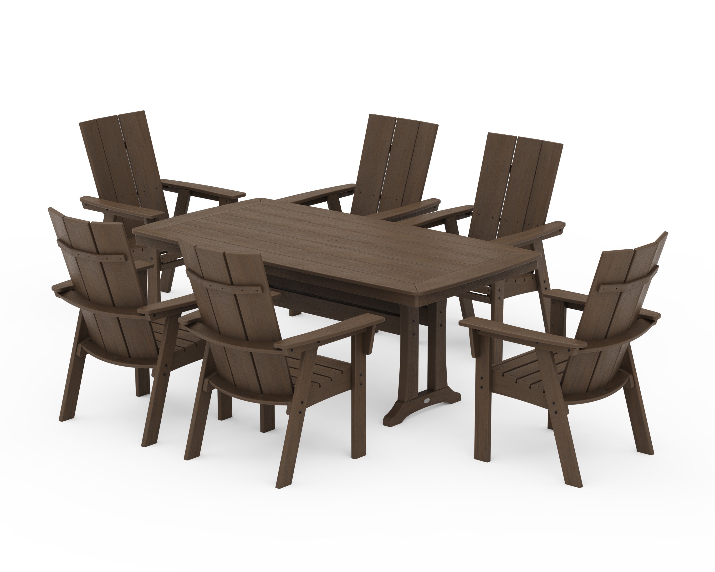 Modern Curveback Adirondack 7-Piece Dining Set with Trestle Legs in Kona