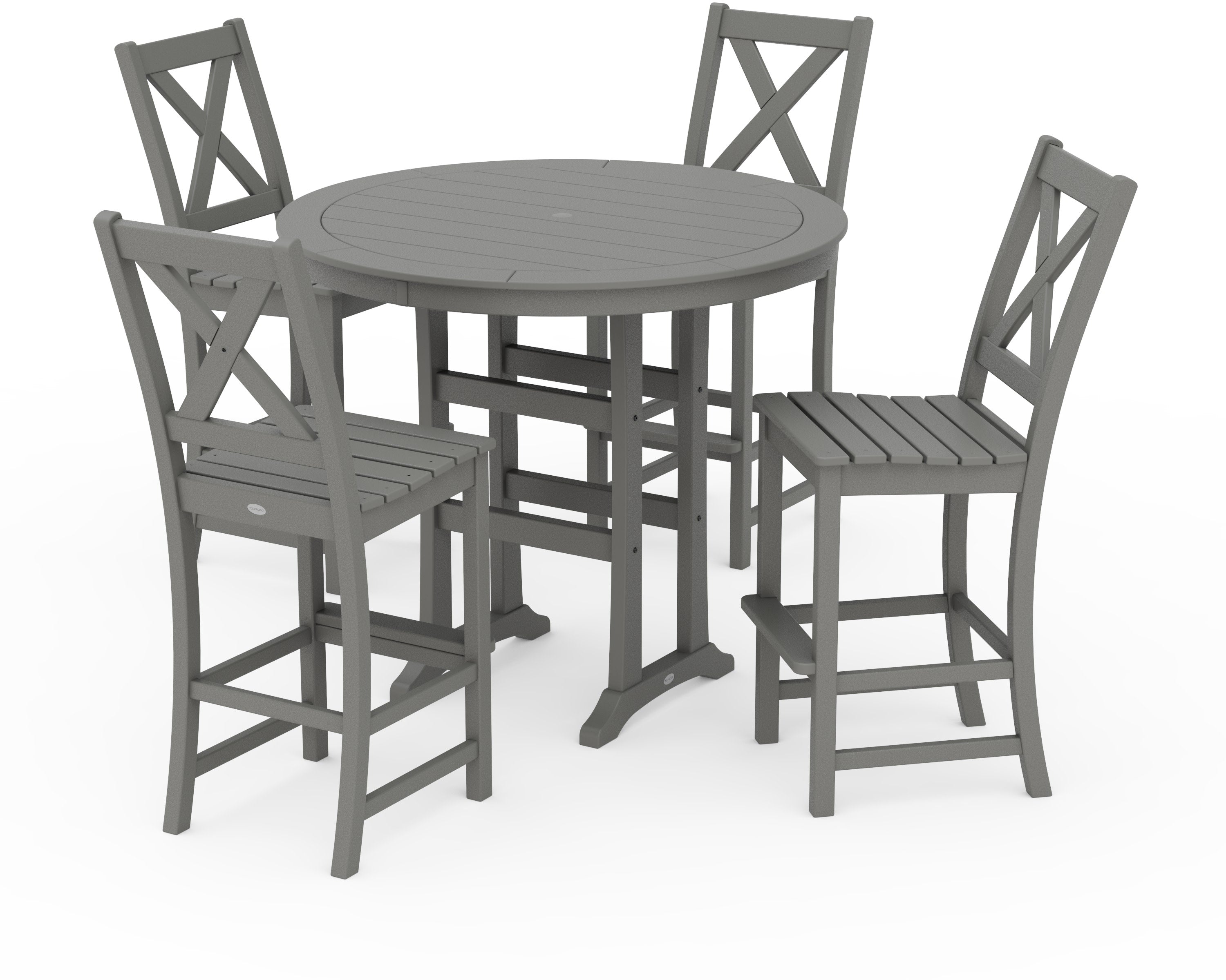 Braxton 5-Piece Nautical Trestle Arm Chair Bar Set in Slate Grey