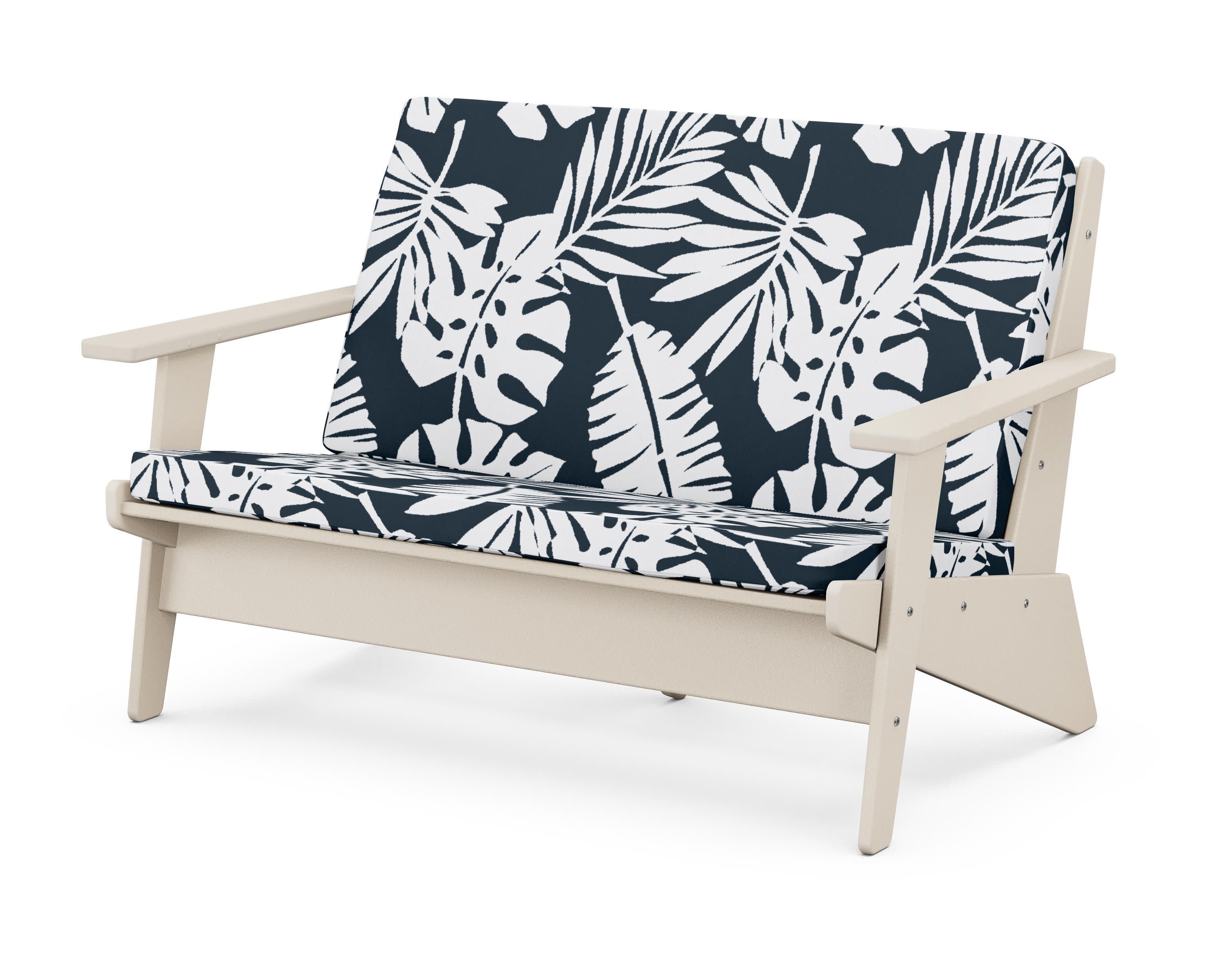 Riviera Modern Lounge Loveseat in Sand / Leaf Marine Indigo