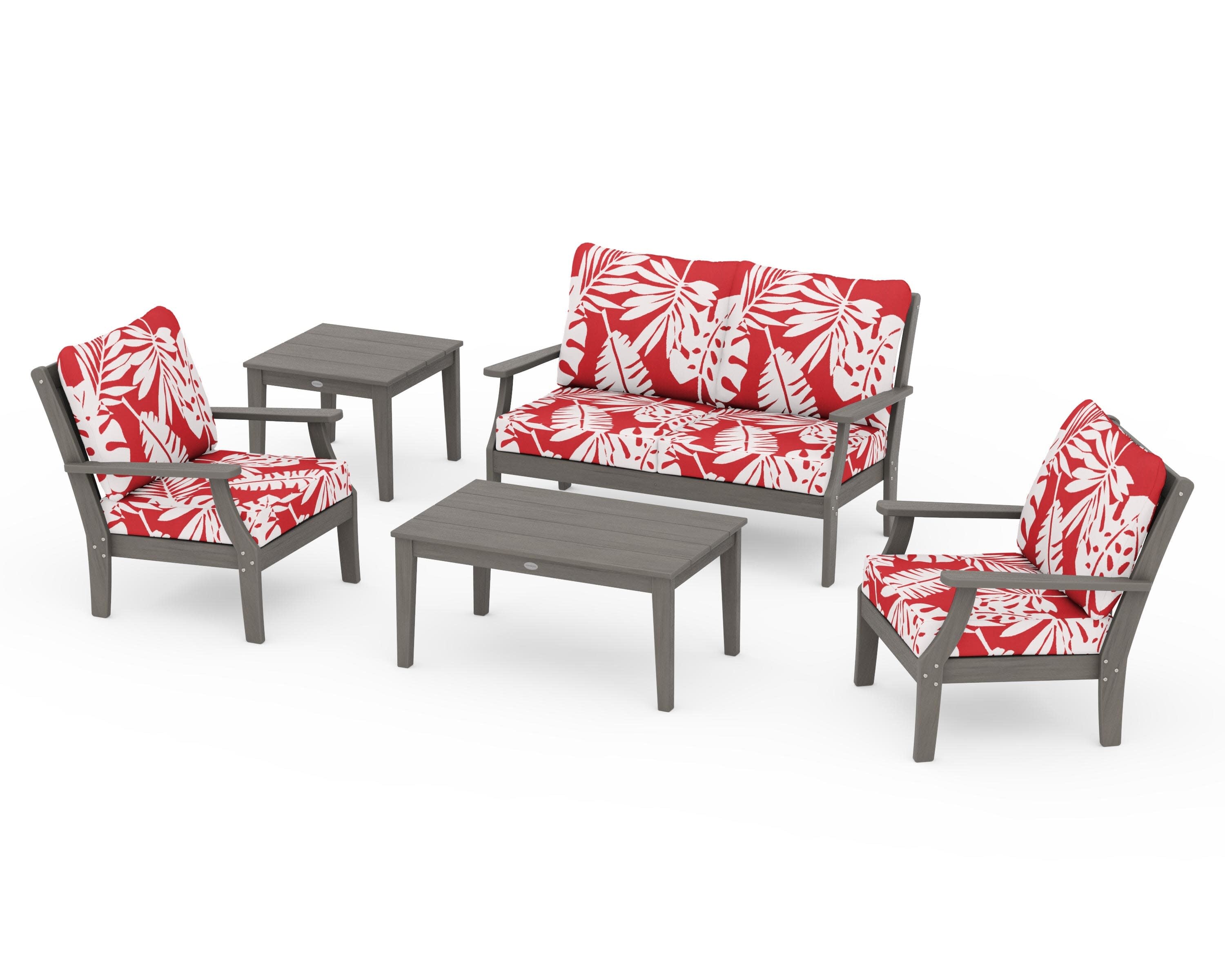 Braxton 5-Piece Deep Seating Set in Driftwood / Leaf Crimson