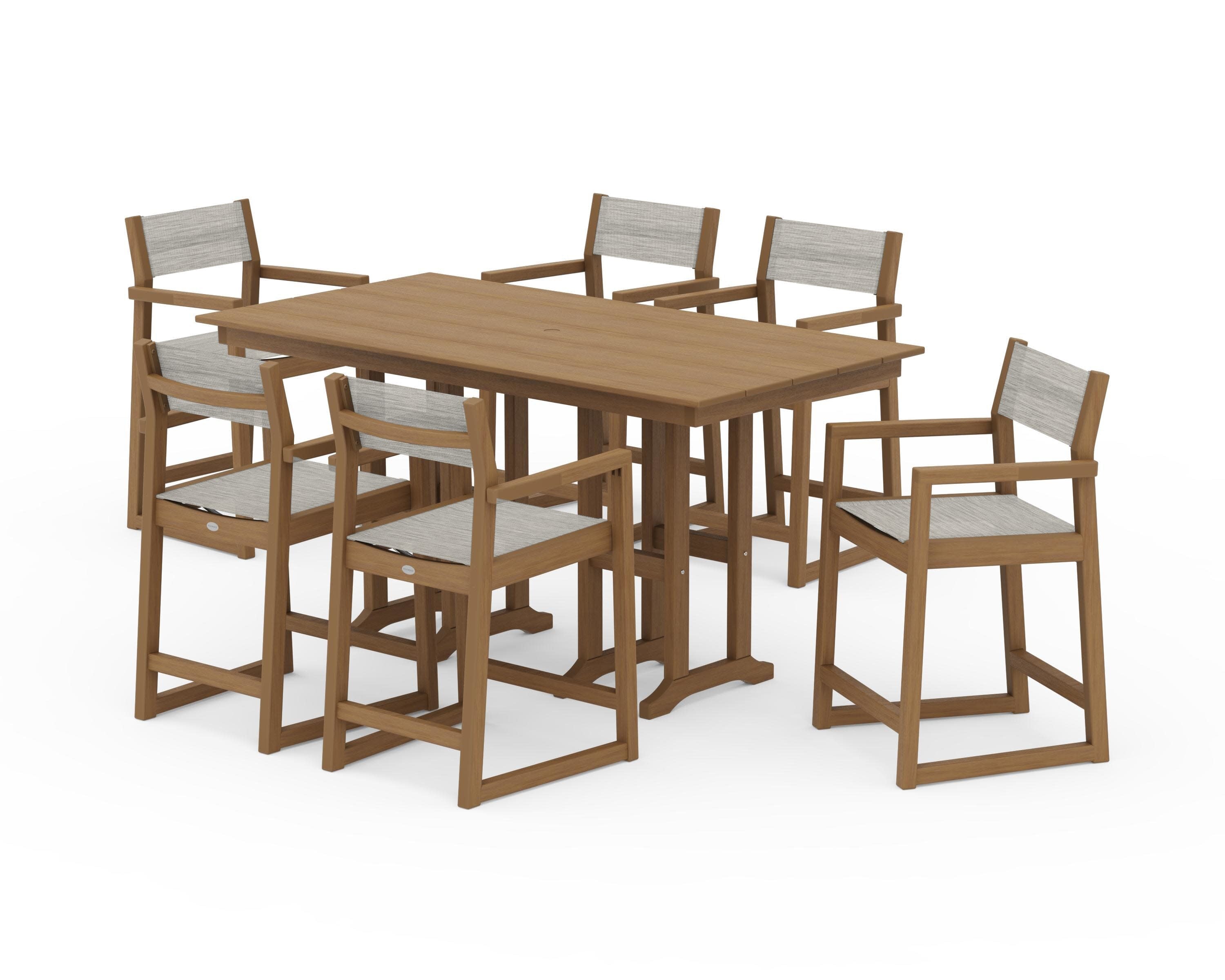 EDGE Sling Arm Chair 7-Piece Farmhouse Counter Set in Natural / Birch Sling