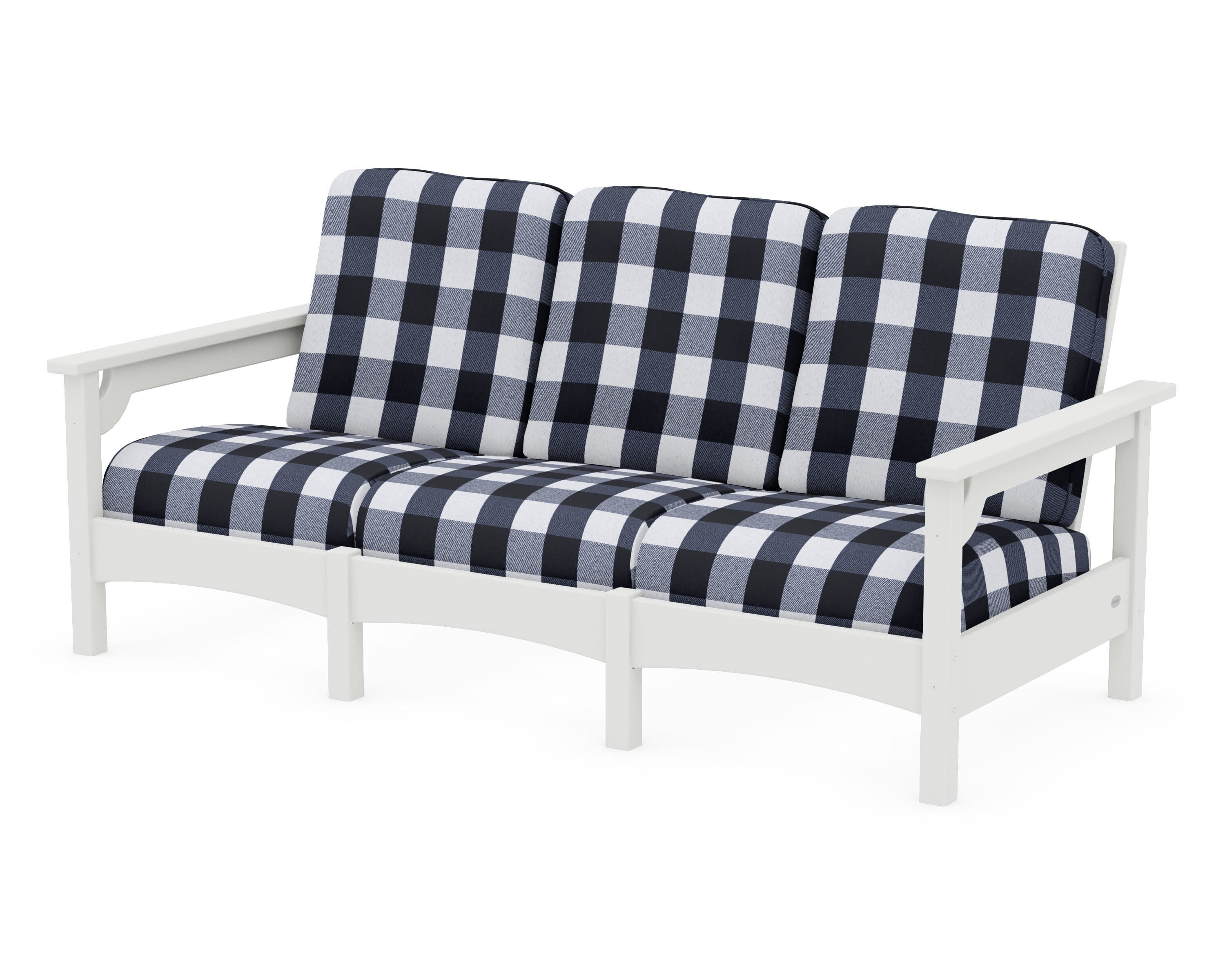 Club Sofa in Vintage White / Buffalo Plaid Marine Indigo