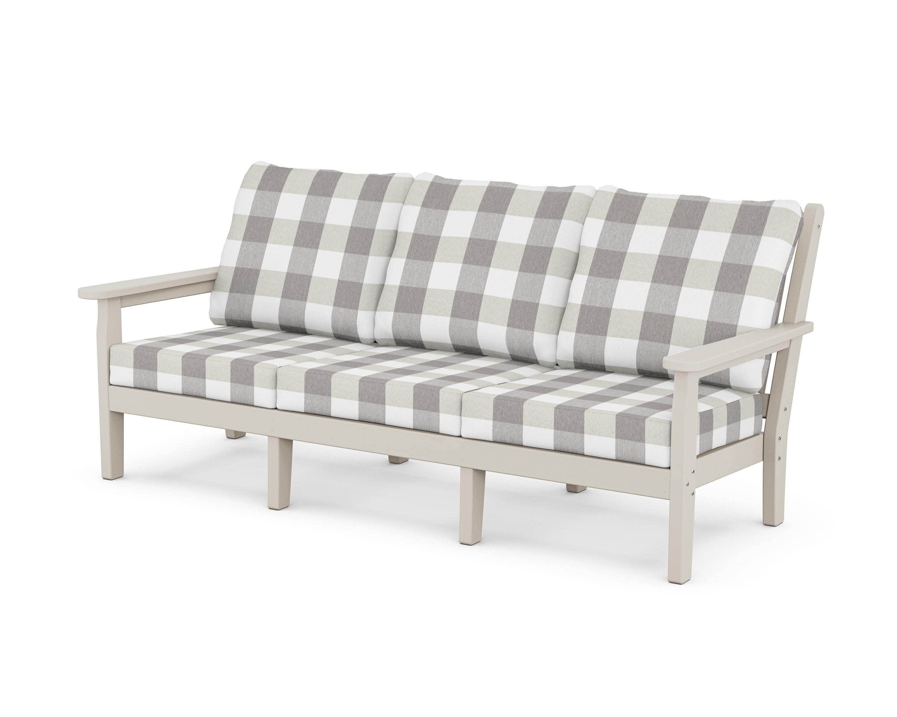 Chippendale Deep Seating Sofa in Sand / Buffalo Plaid Grey Mist