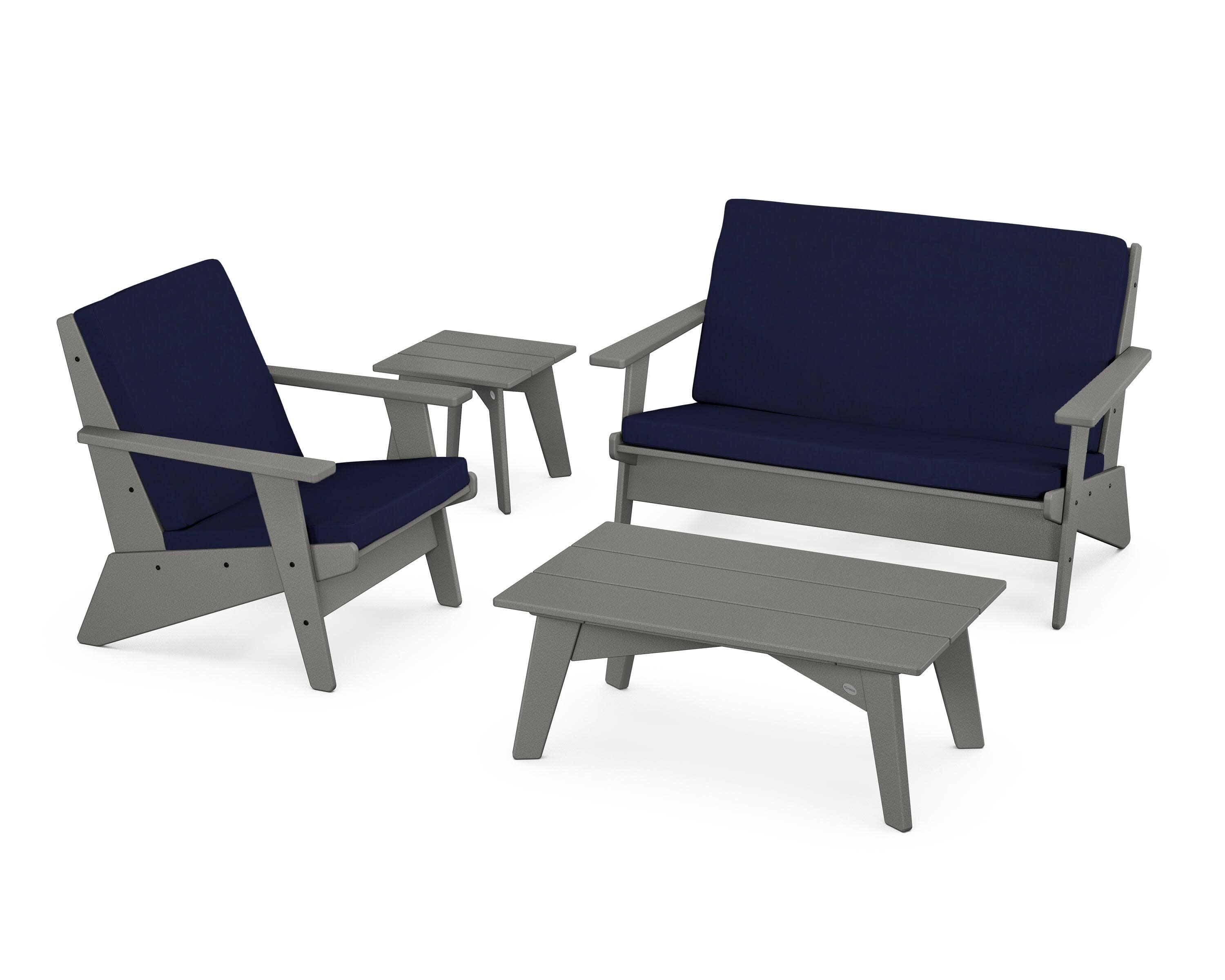 Riviera Modern Lounge 4-Piece Set in Slate Grey / Navy