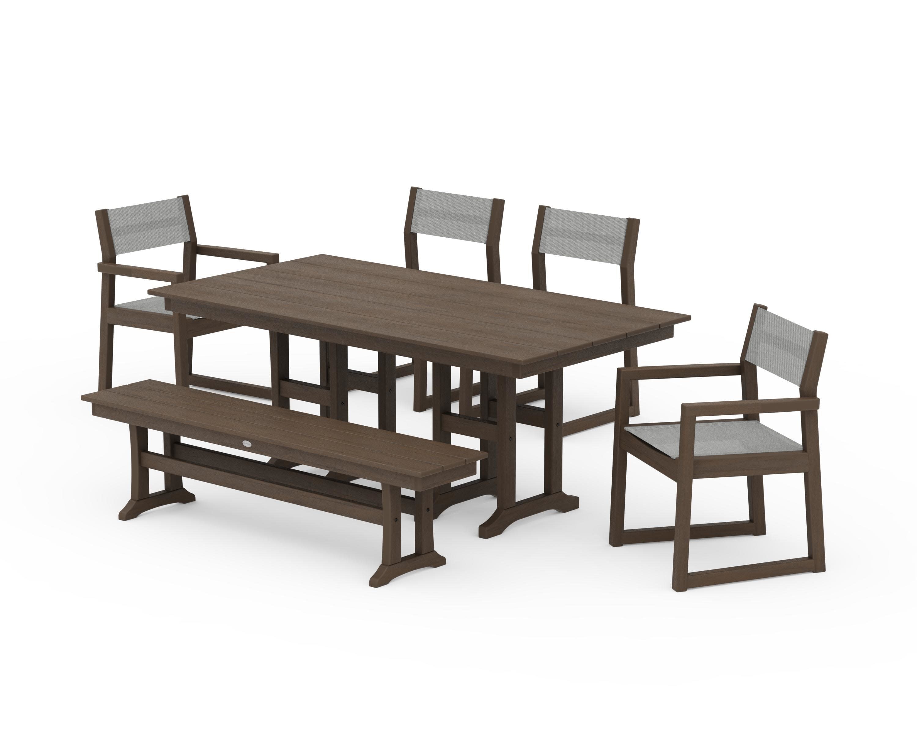 EDGE Sling 6-Piece Farmhouse Dining Set in Kona / Metallic Sling