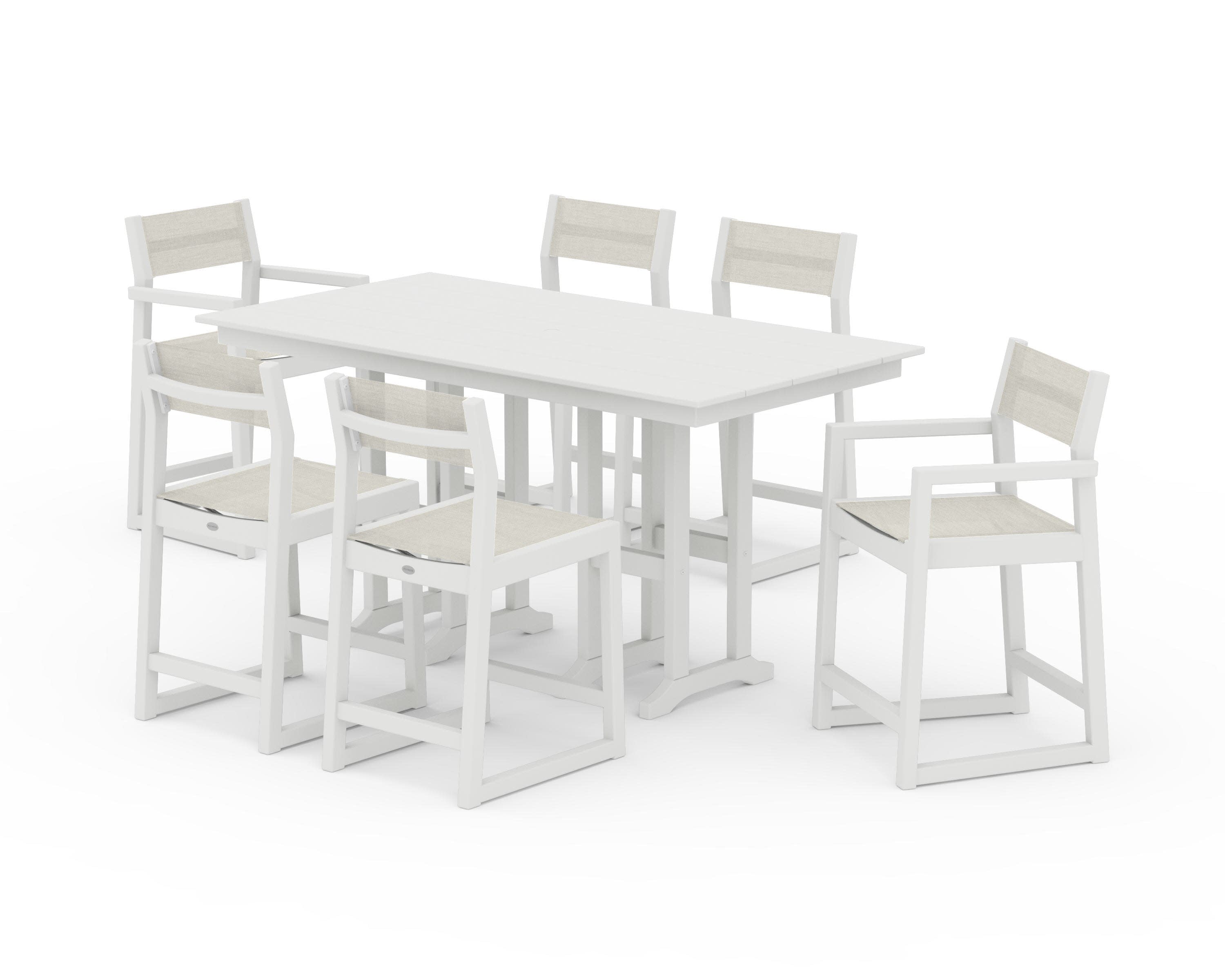 EDGE Sling 7-Piece Farmhouse Counter Set in Vintage White / Parchment Sling