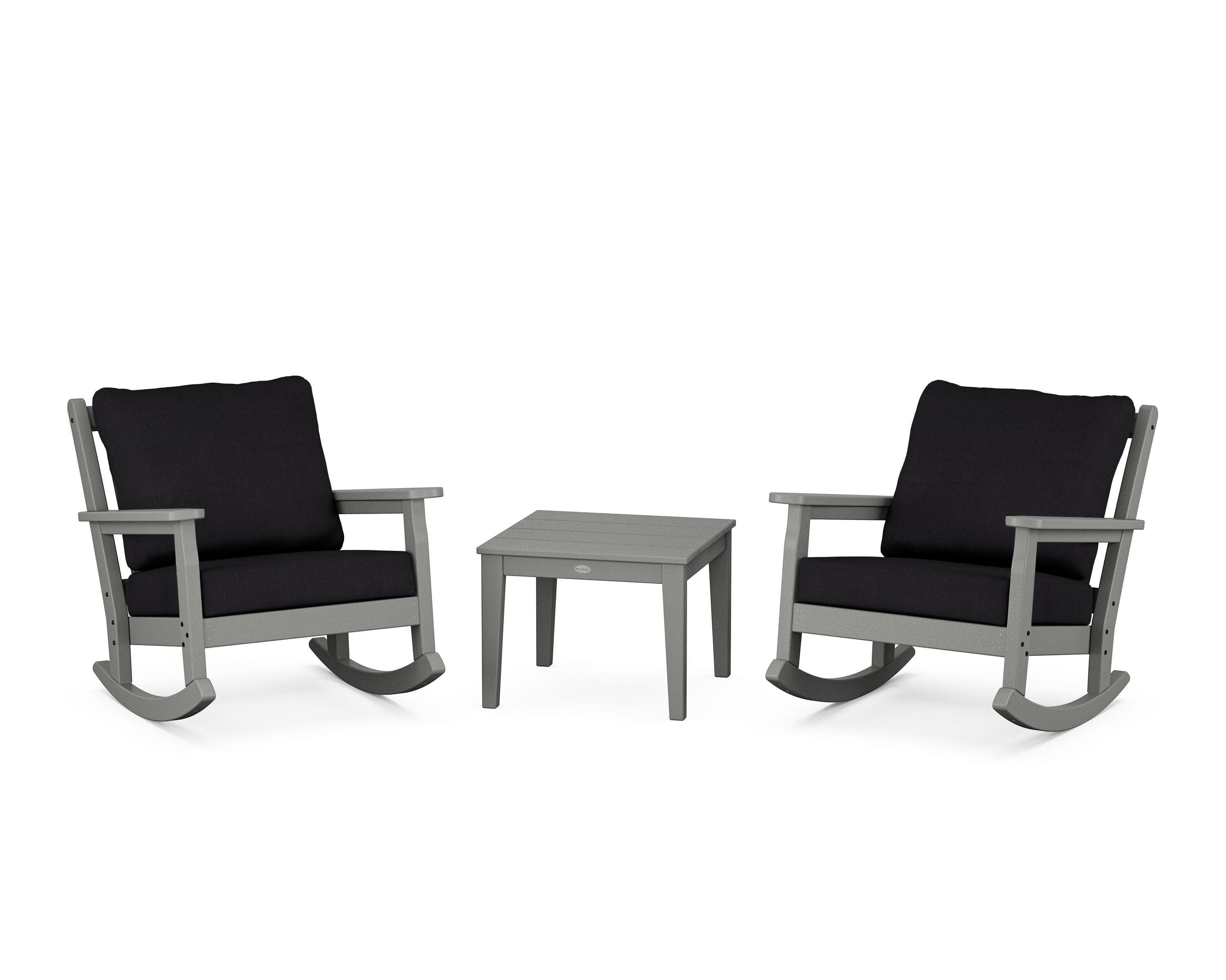 Chippendale 3-Piece Deep Seating Rocker Set in Slate Grey / Midnight Linen