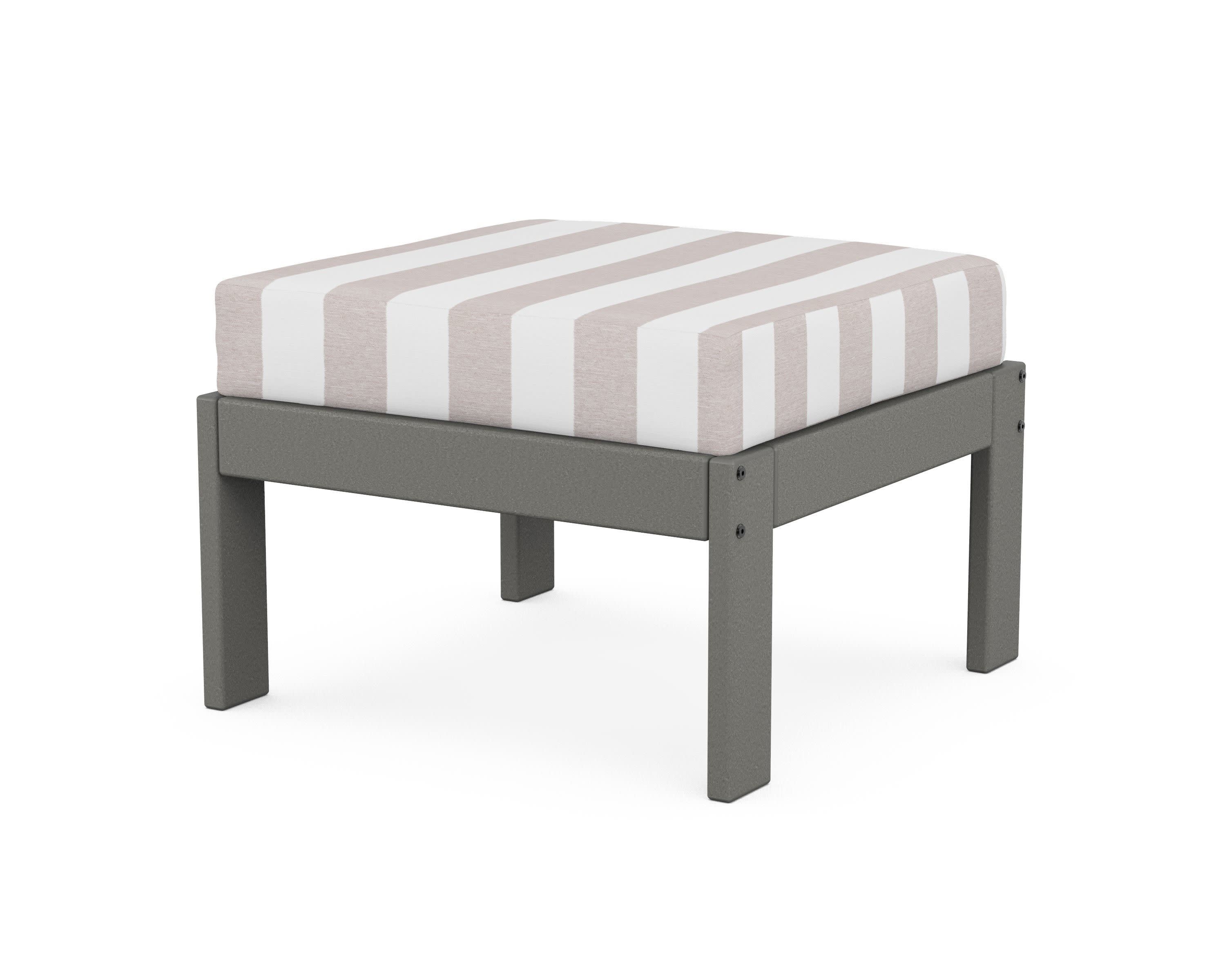 Vineyard Modular Ottoman in Slate Grey / Cabana Stripe Dune Burlap