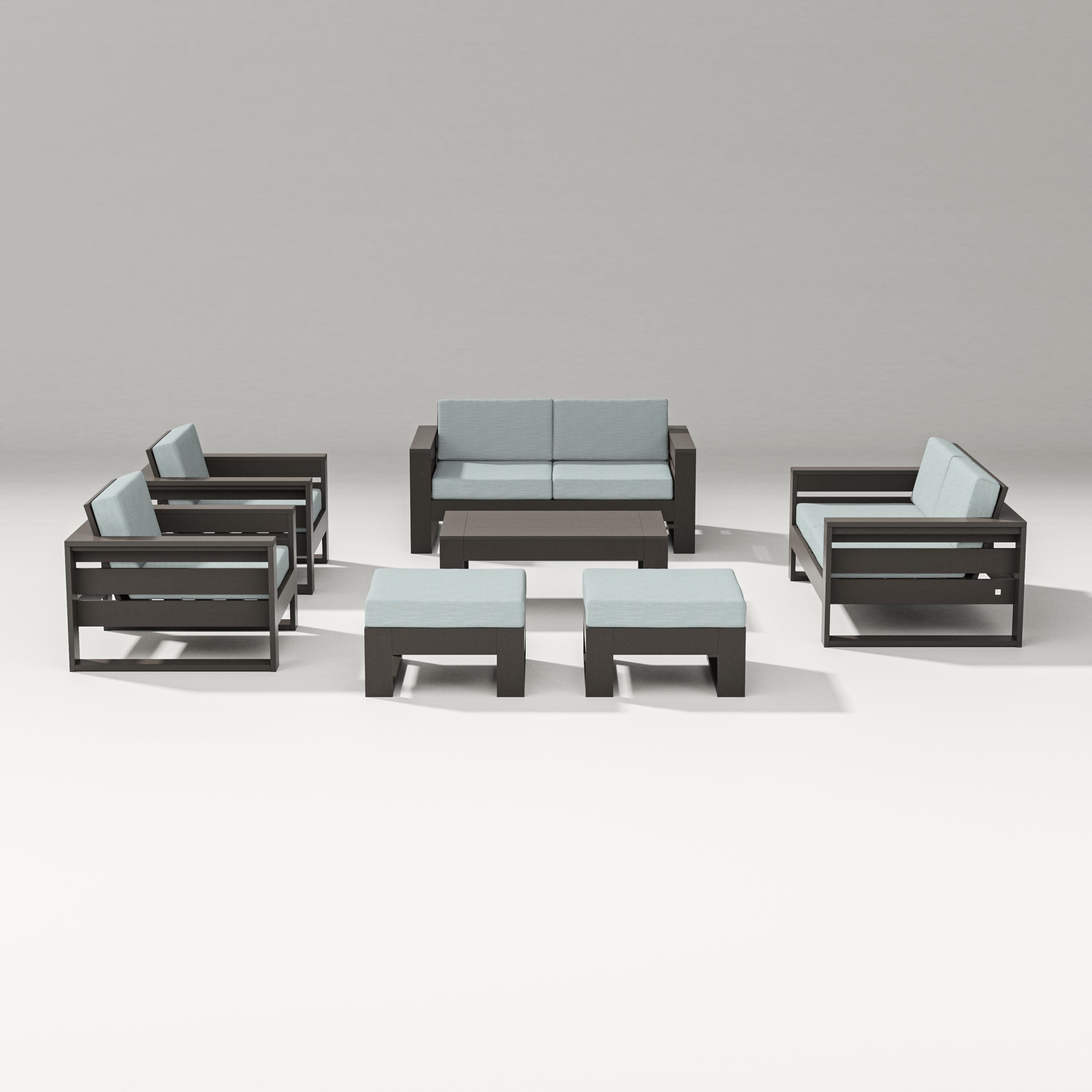Latitude 7-Piece Lounge Loveseat Set in Vintage Coffee / Soothe Mist