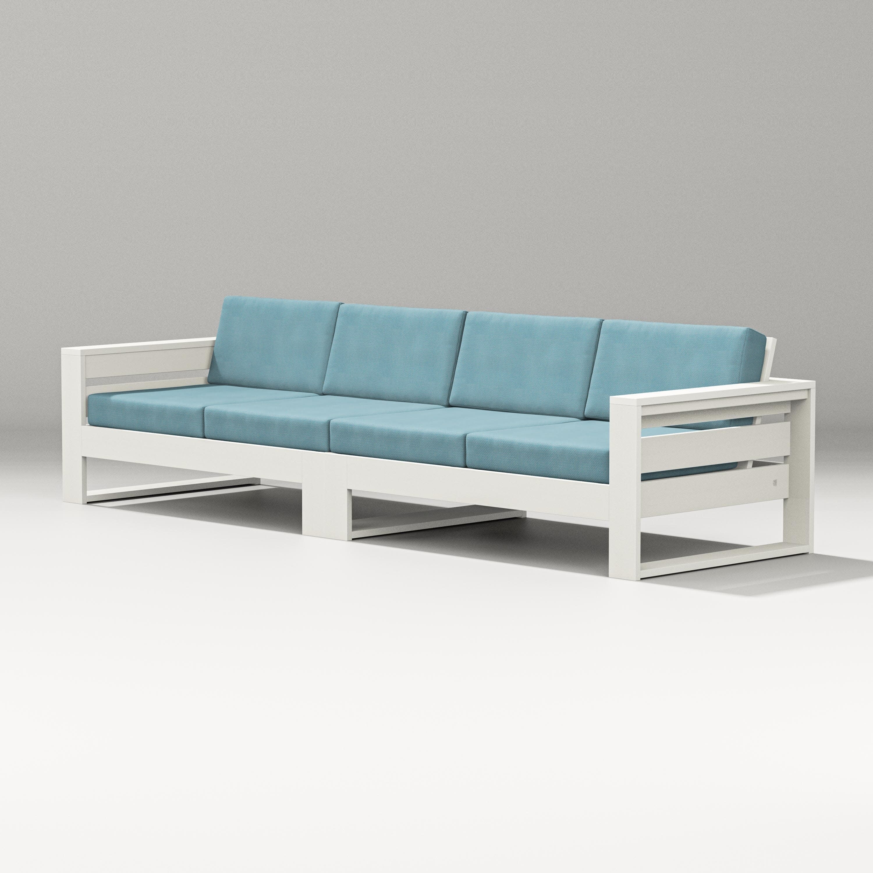 Latitude Straight Sectional in Vintage White / Lattice Sky Blue