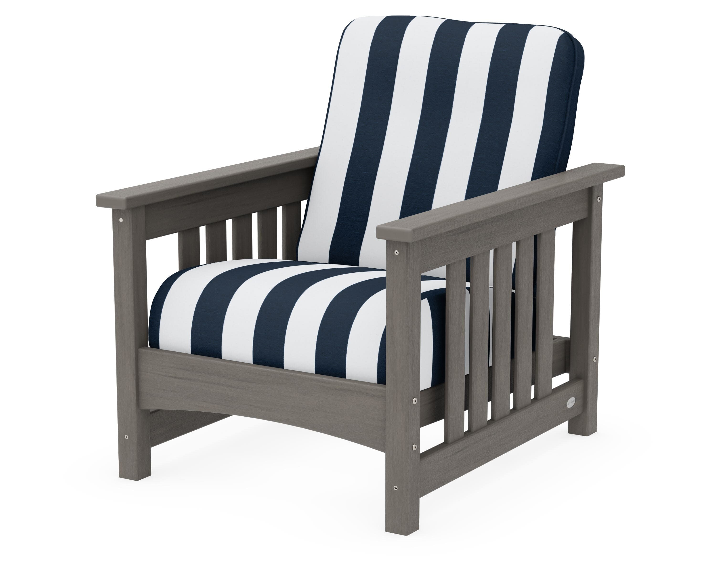 Club Mission Chair in Driftwood / Cabana Stripe Marine Indigo