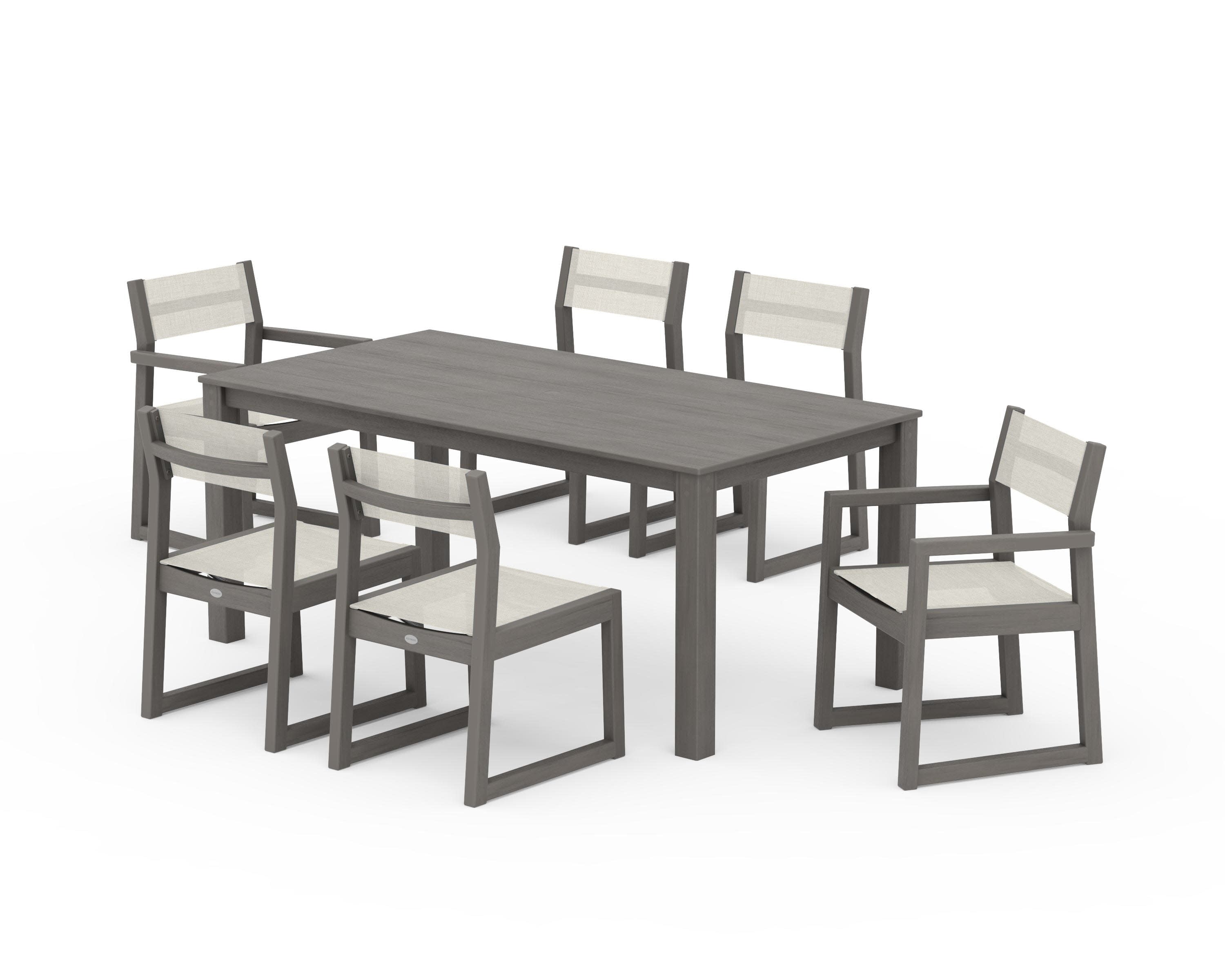 EDGE Sling 7-Piece Parsons Dining Set in Driftwood / Parchment Sling