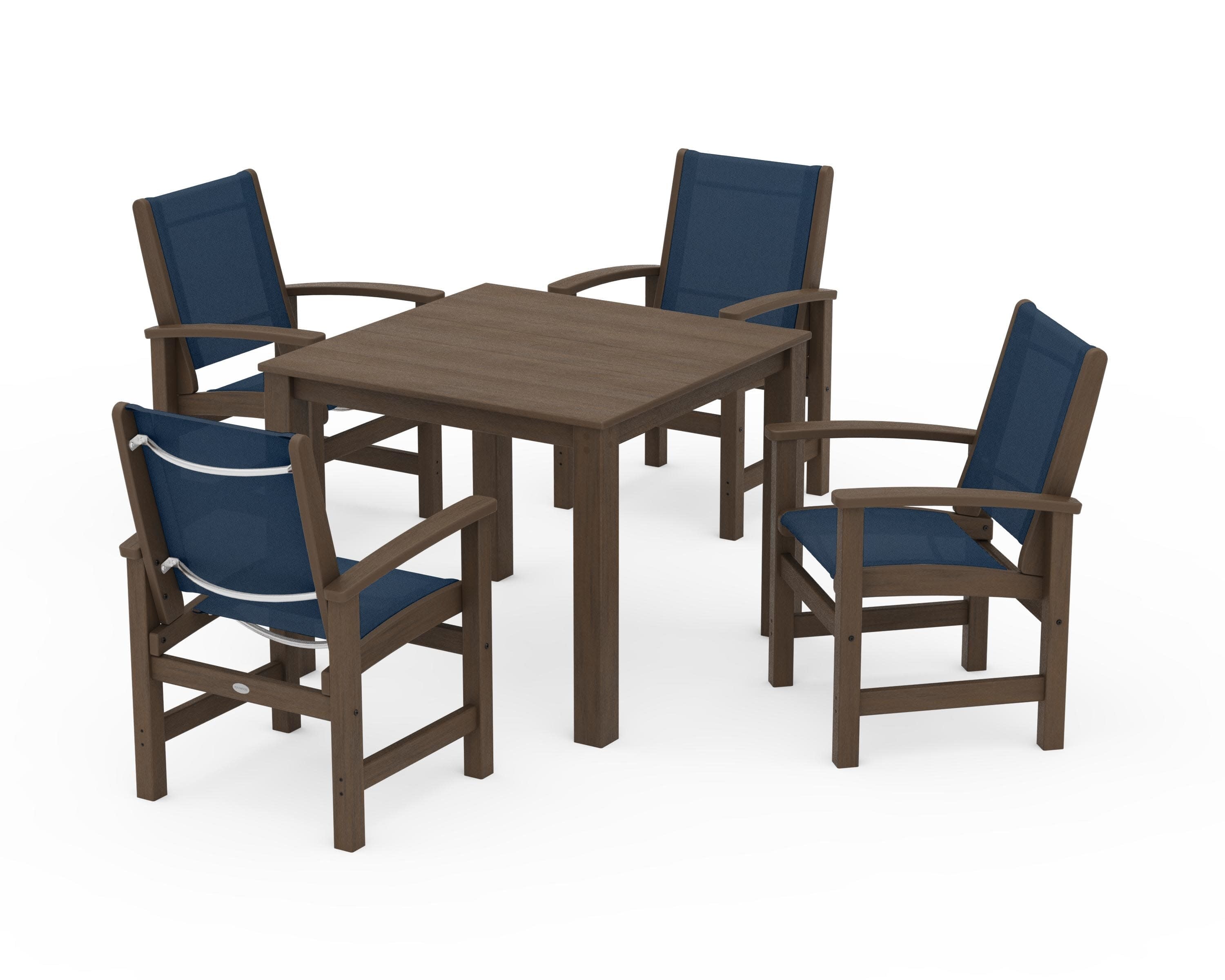 Coastal 5-Piece Parsons Dining Set in Kona / Navy Blue Sling