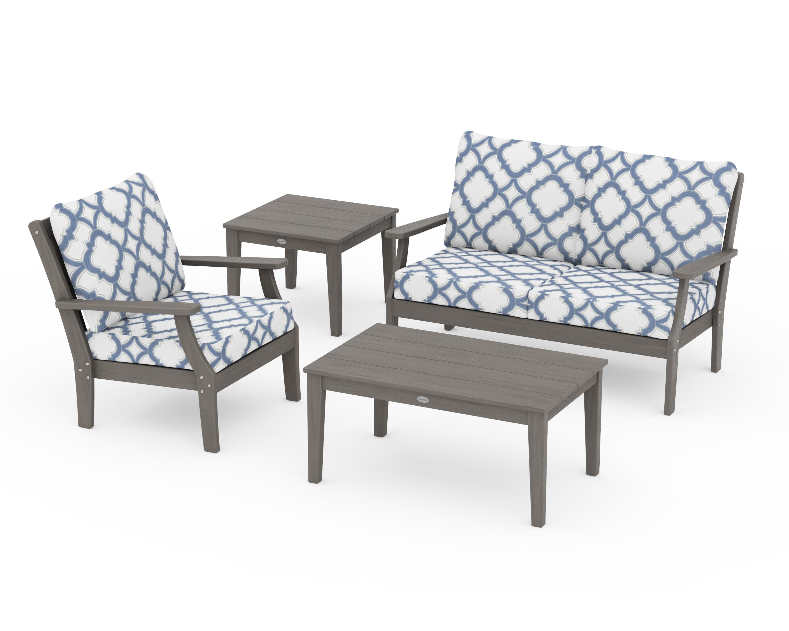 Braxton 4-Piece Deep Seating Set in Driftwood / Trellis Sky Blue