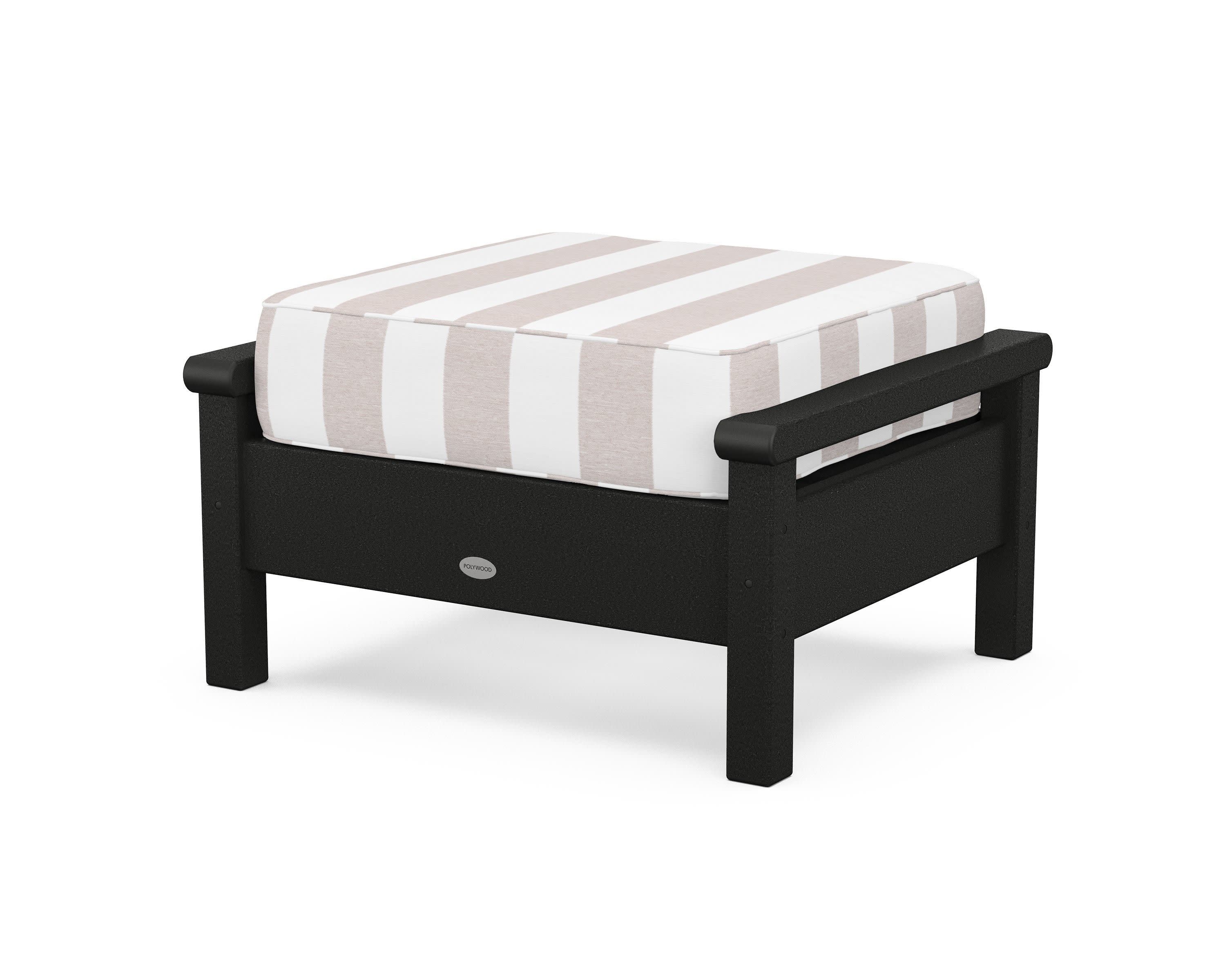 Harbour Deep Seating Ottoman in Black / Cabana Stripe Dune Burlap