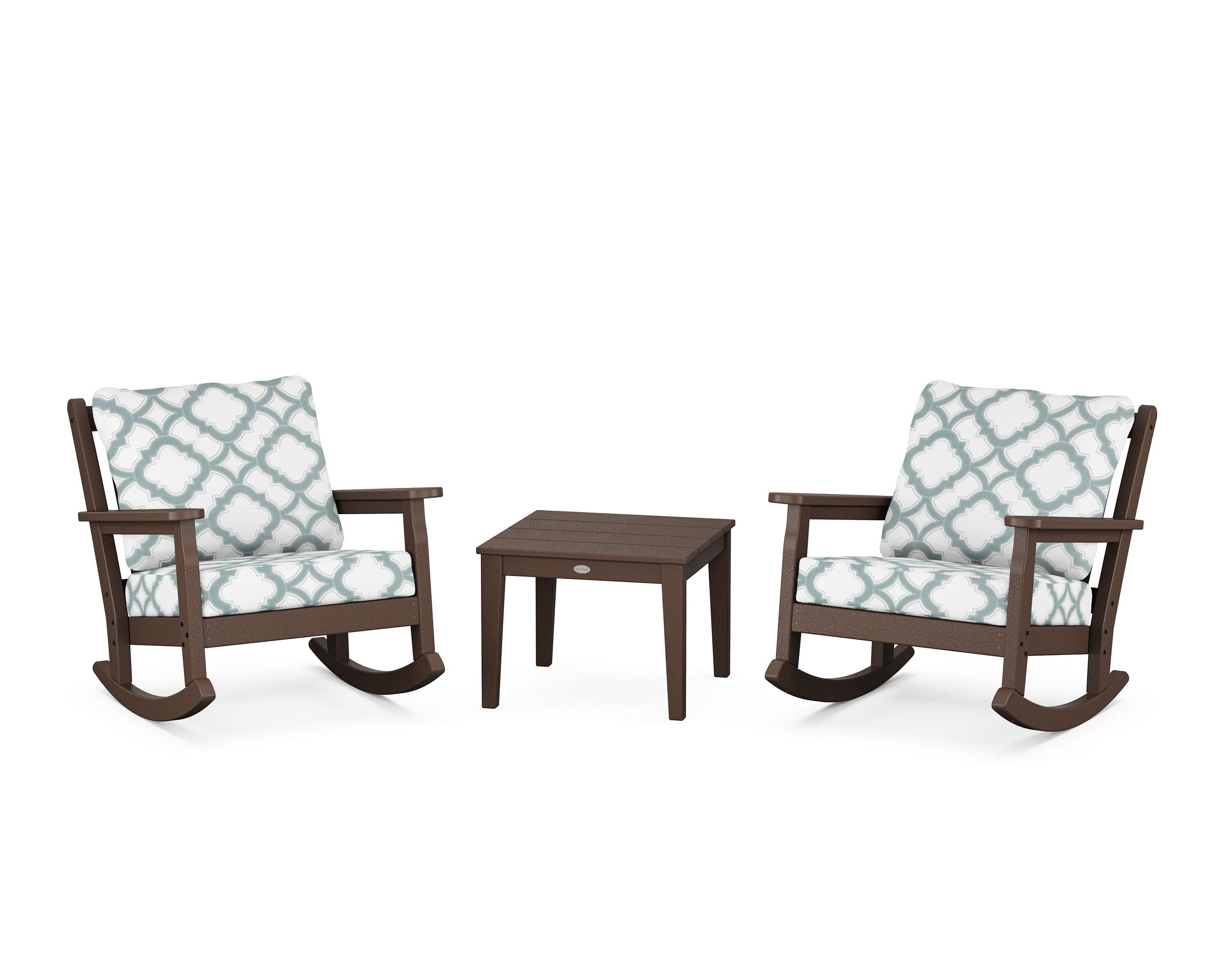 Chippendale 3-Piece Deep Seating Rocker Set in Mahogany / Trellis Glacier Spa