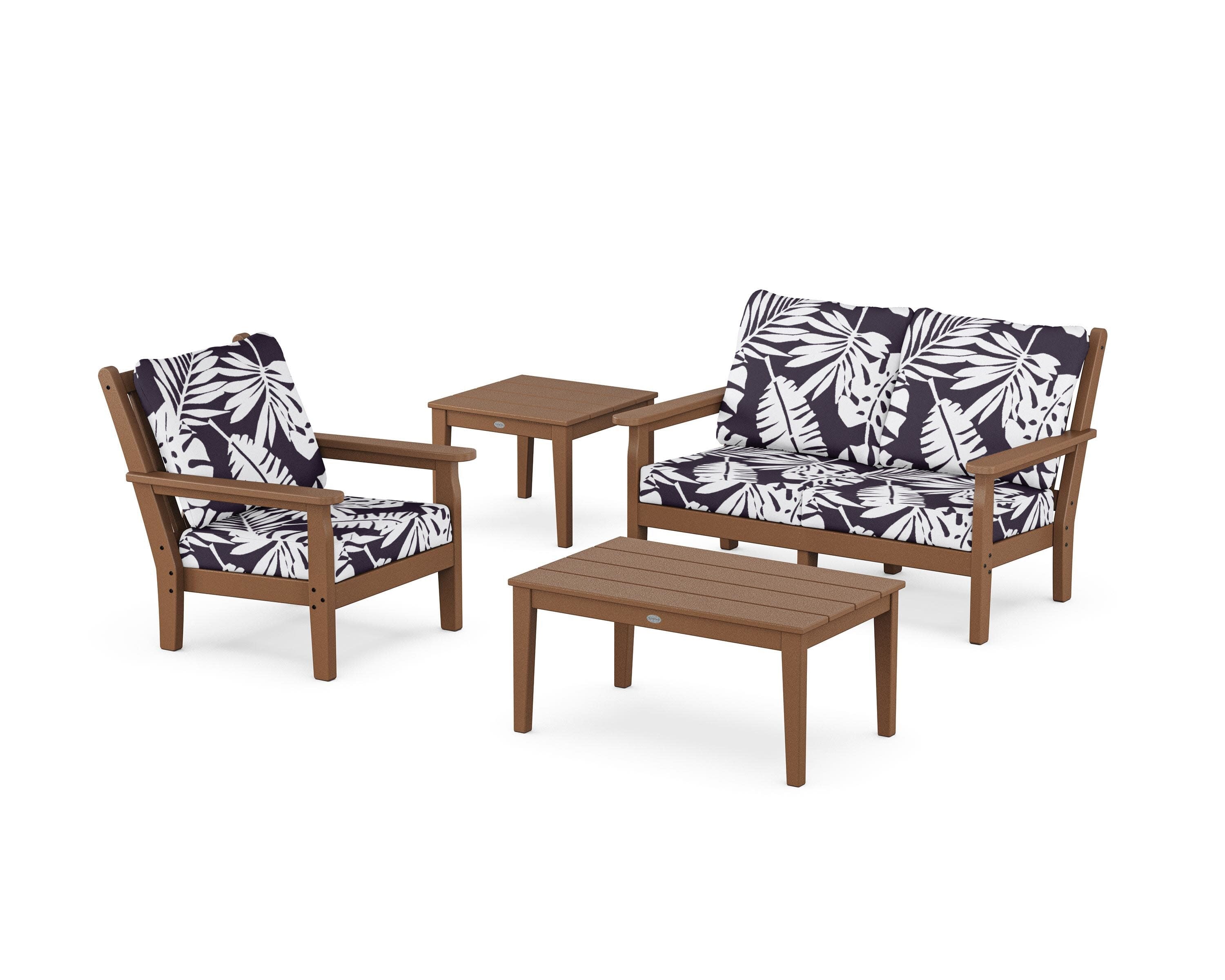 Chippendale 4-Piece Deep Seating Set in Teak / Leaf Navy
