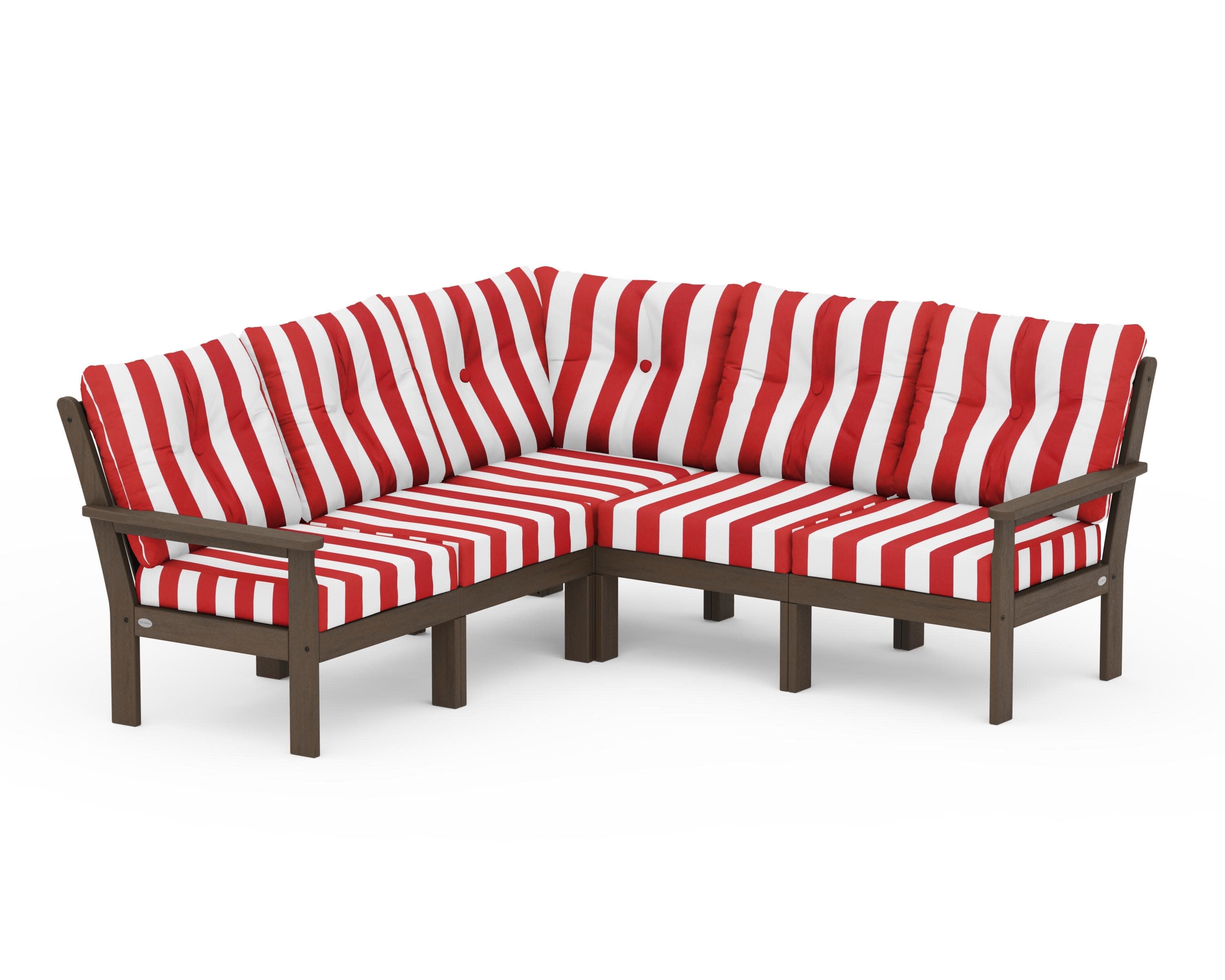 Vineyard 5-Piece Sectional in Kona / Cabana Stripe Crimson