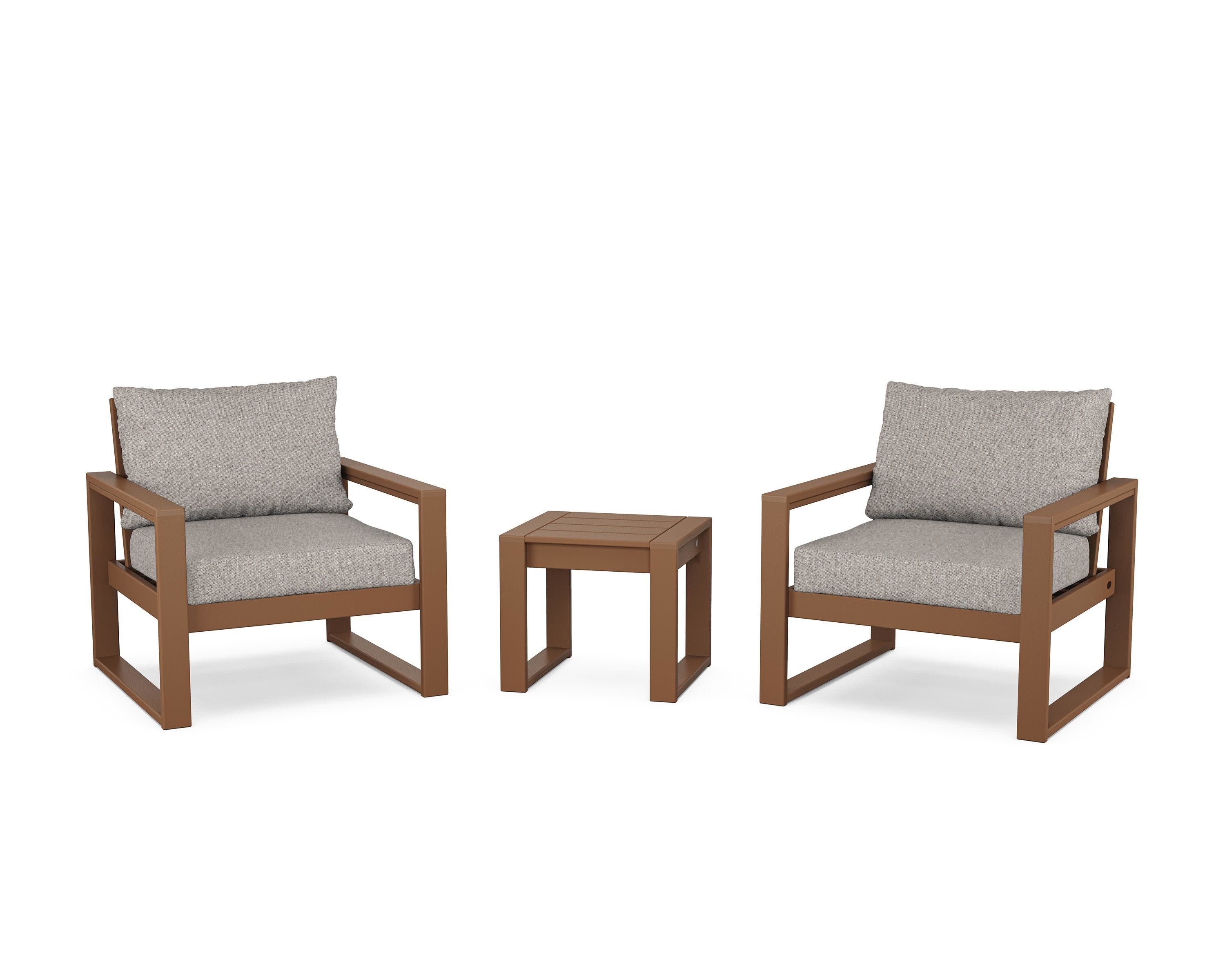 EDGE Sectional 3-Piece Deep Seating Set in Teak / Weathered Tweed