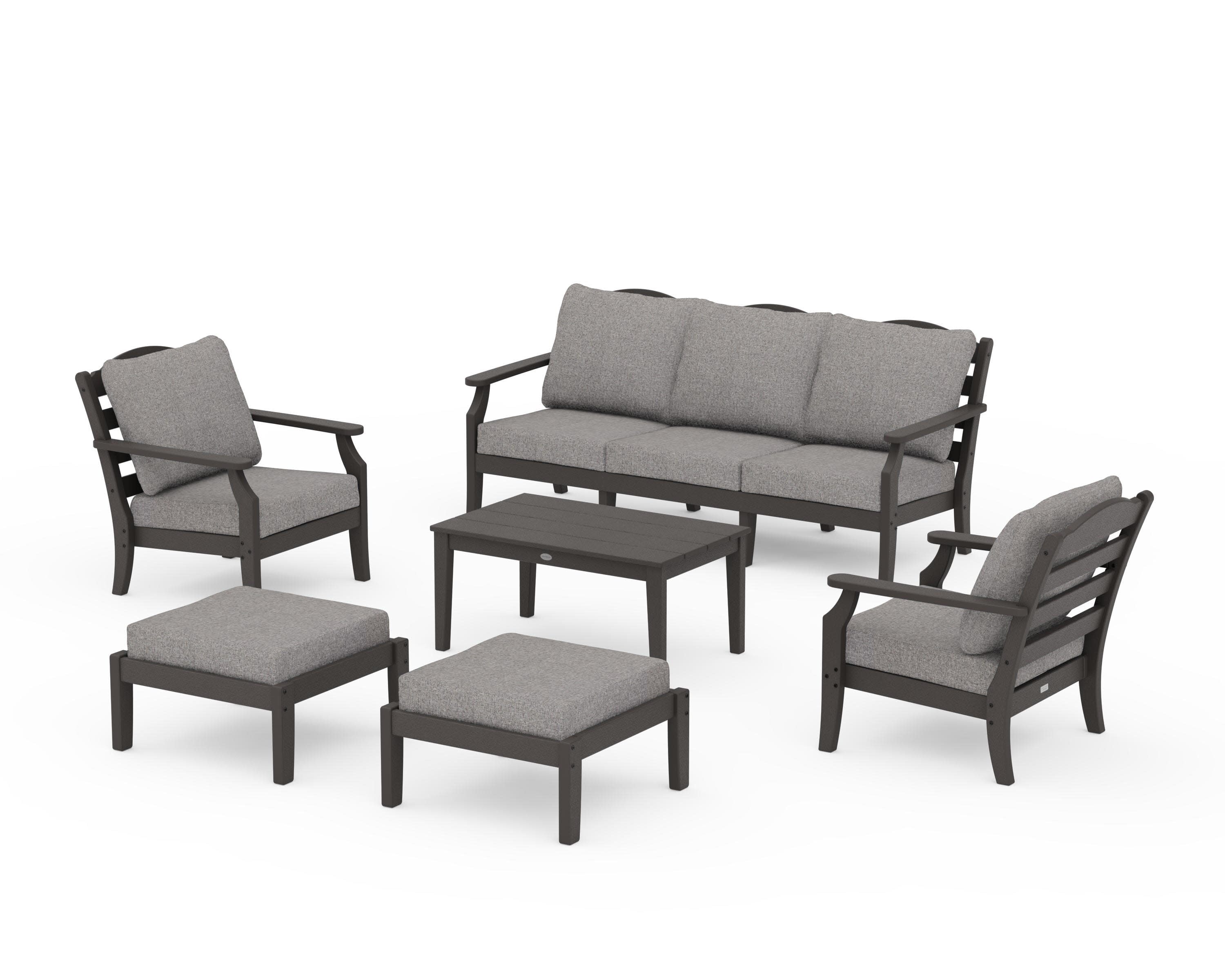 Savannah 6-Piece Lounge Sofa Set in Vintage Coffee / Grey Mist