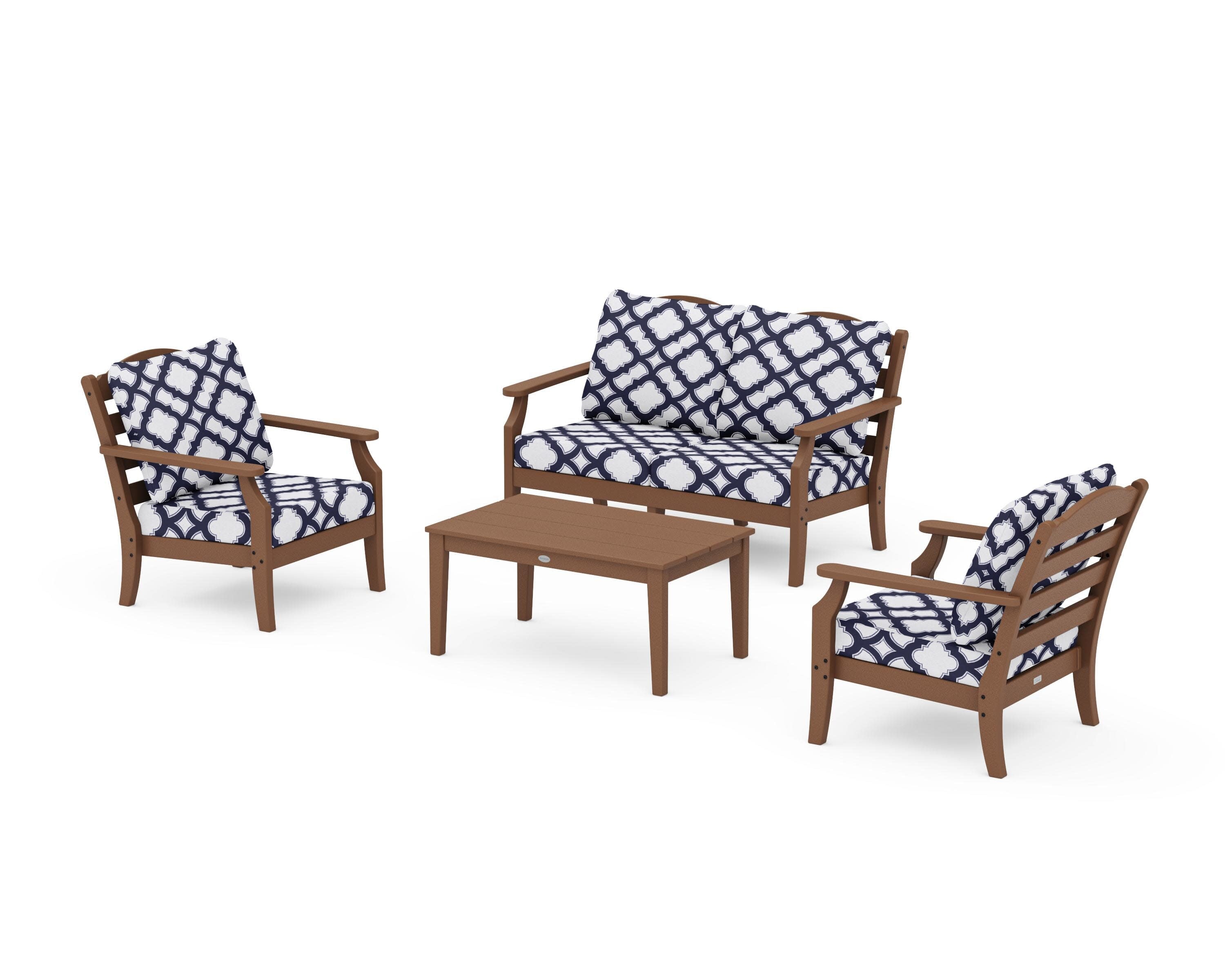 Savannah 4-Piece Deep Seating Set with Loveseat in Teak / Trellis Navy