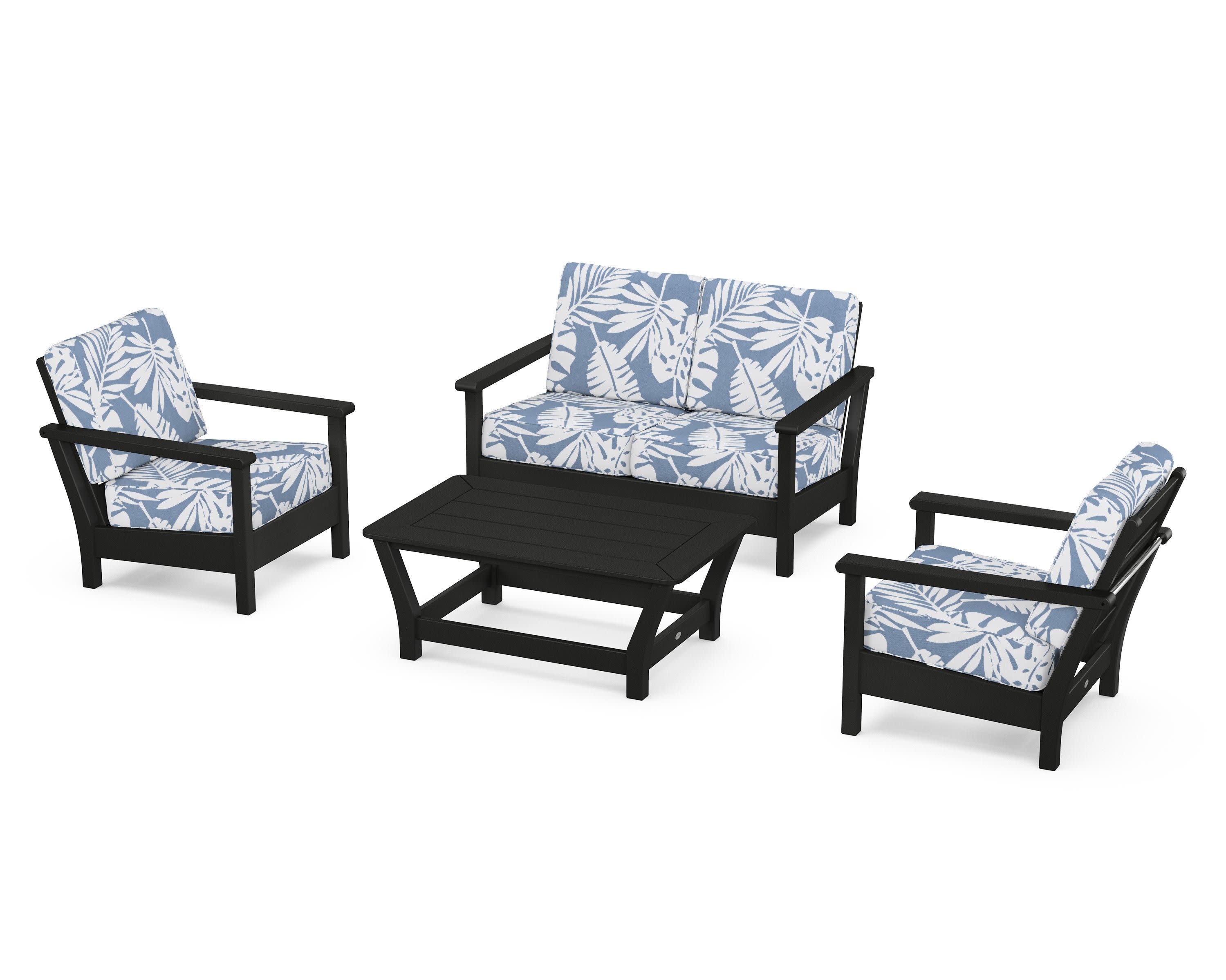 Harbour 4-Piece Deep Seating Set in Black / Leaf Sky Blue