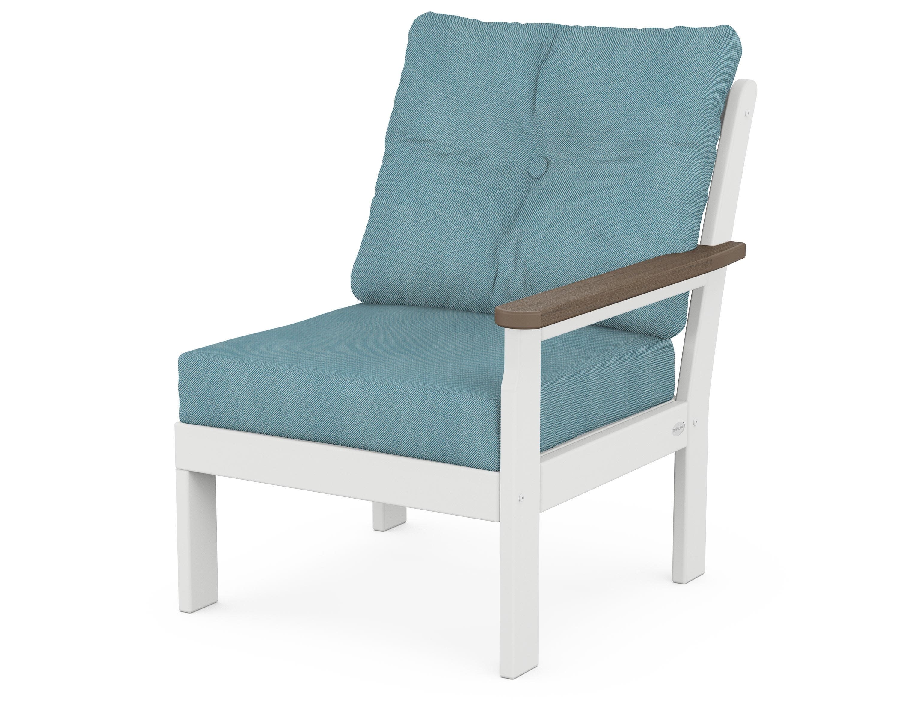 Vineyard Modular Right Arm Chair in White / Kona / Lattice Sky Blue