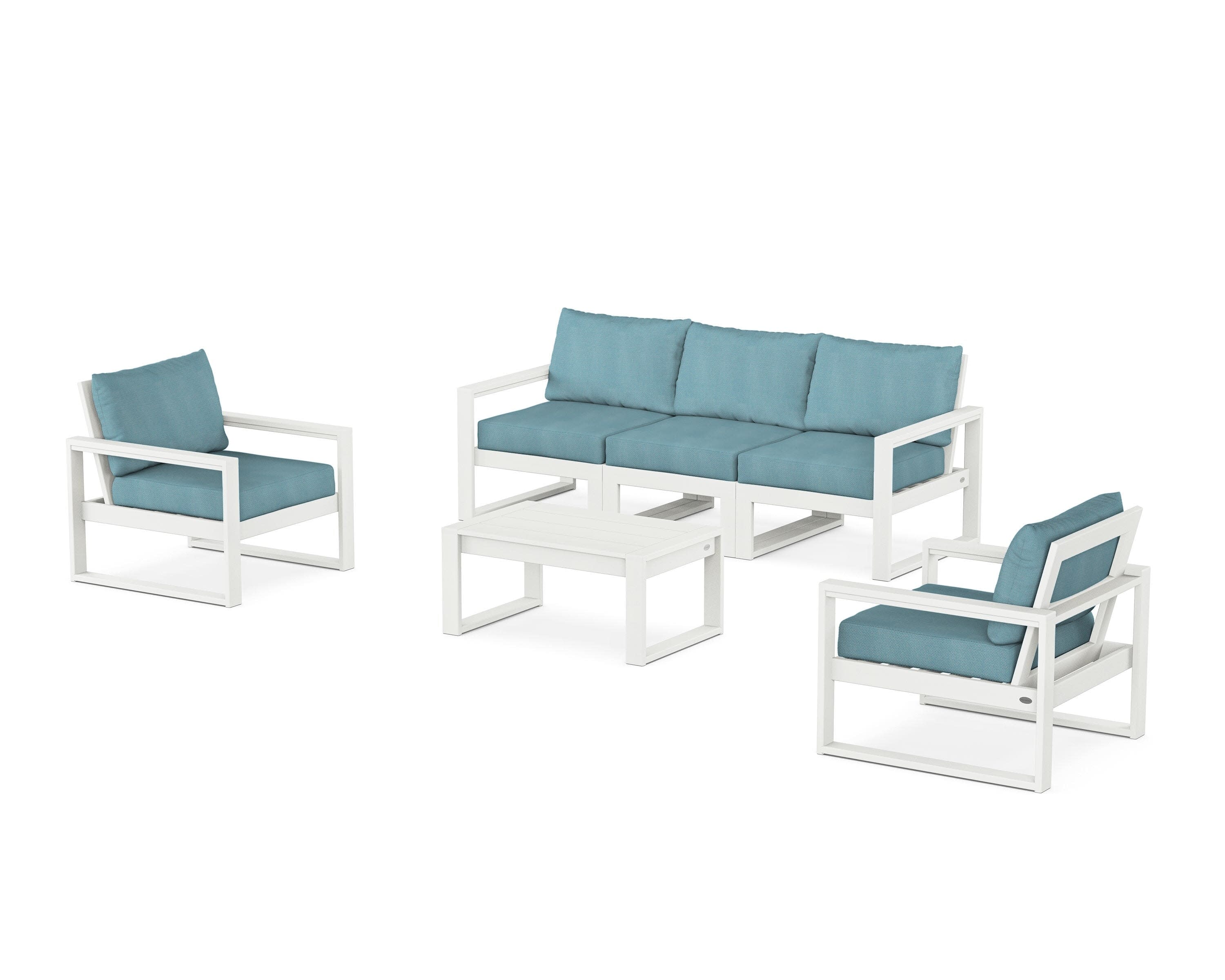 EDGE Sectional 4-Piece Deep Seating Set with Sofa in Vintage White / Lattice Sky Blue