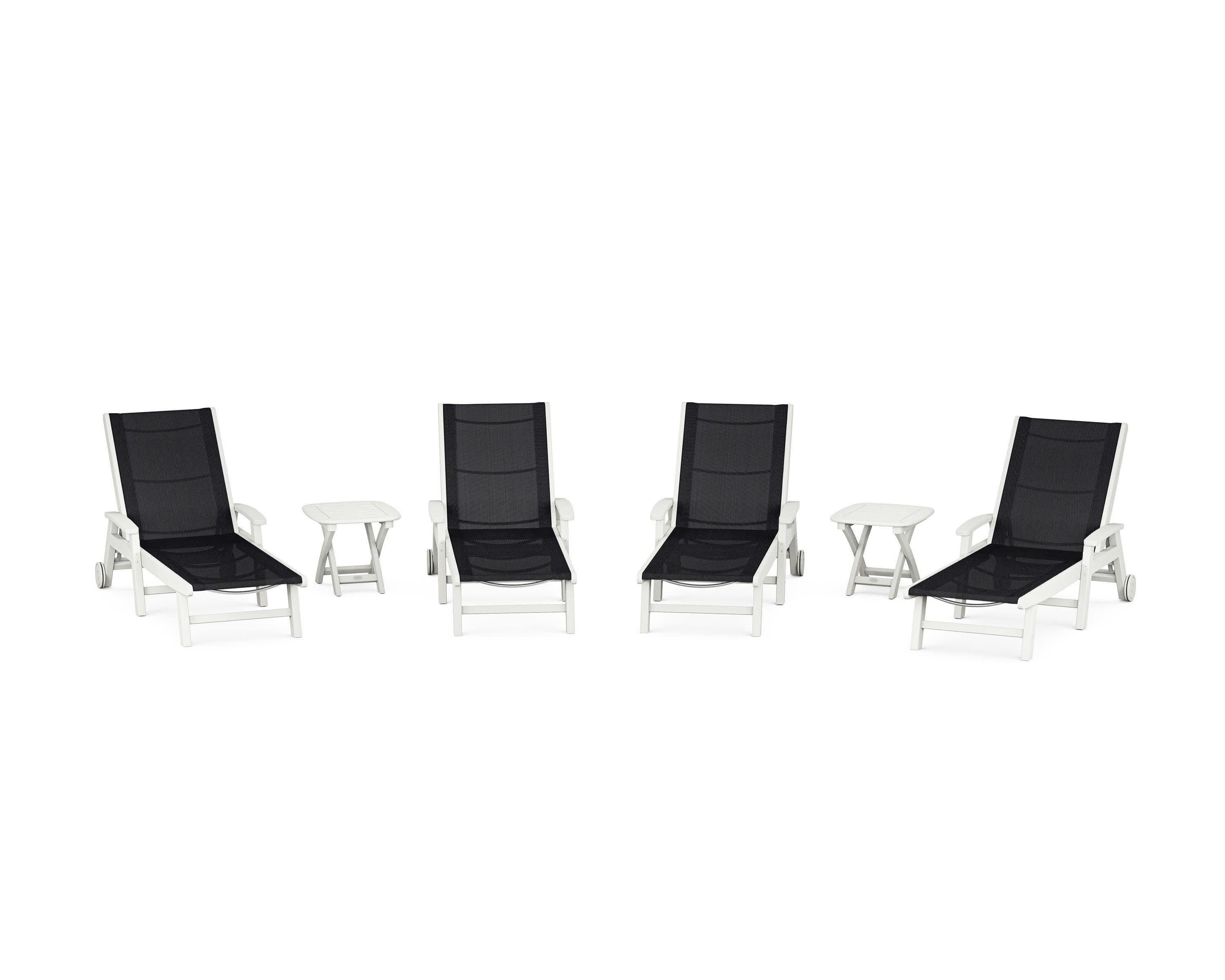 Coastal Chaise 6-Piece Set with Wheels in Vintage White / Black Sling